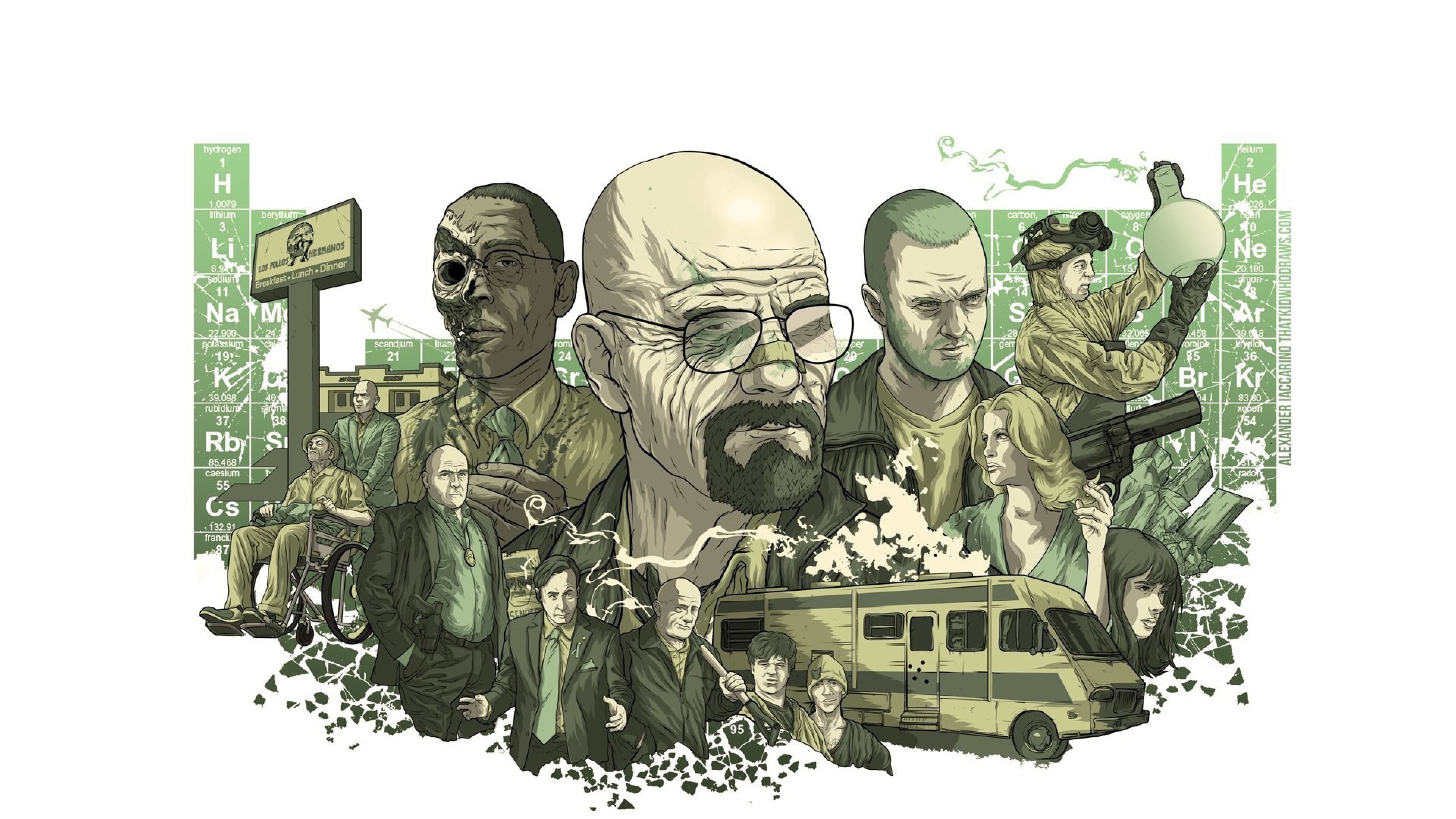 Breaking Bad, Walter White, Jesse Pinkman, Gus Fring, Illustrazione, sfondo Windows 11