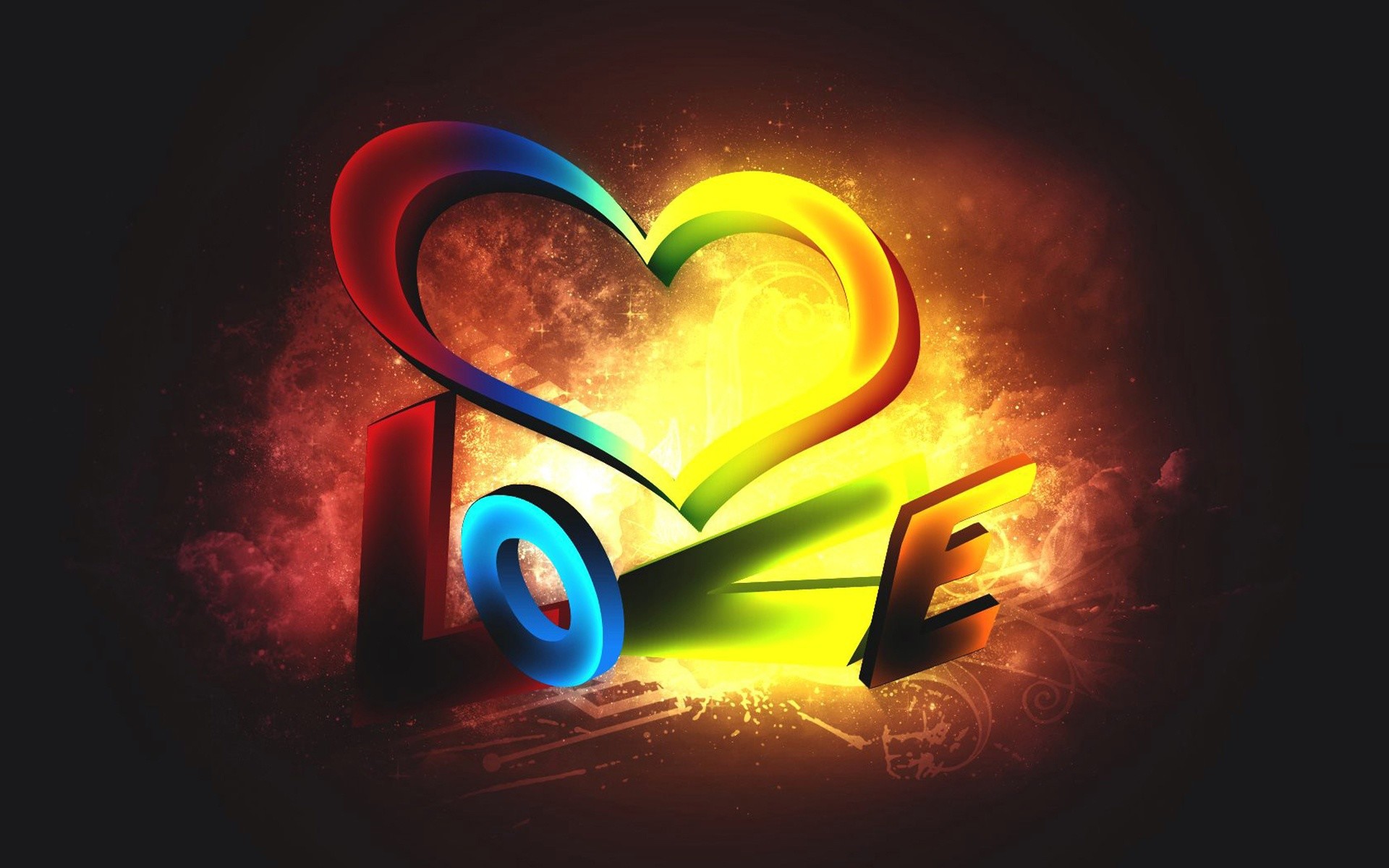 Scritta Love, Cuore, Arcobaleno, Arte digitale, Full HD, wallpaper per PC