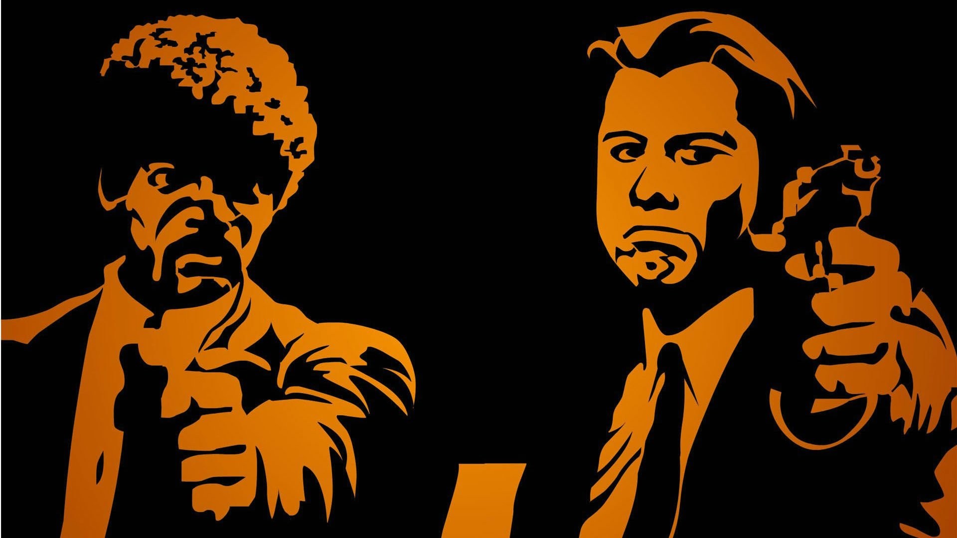 Jules Winnfield, Vincent Vega, Pulp Fiction, Arancione e nero, 16:9 Full HD, sfondo widescreen