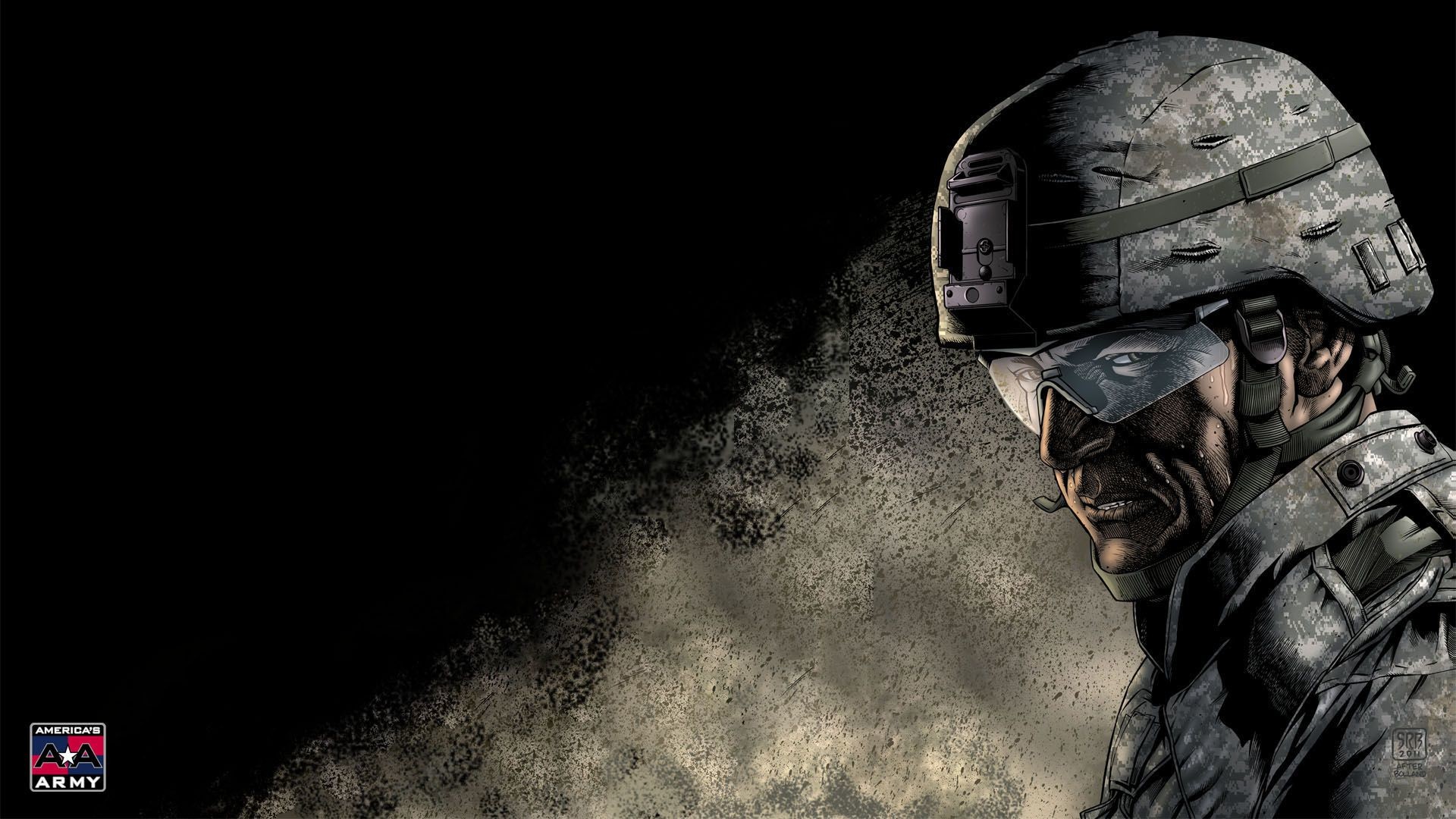 Soldato, Elmetto, Mimetica, Polvere, Sfondo nero, Full HD, wallpaper per computer