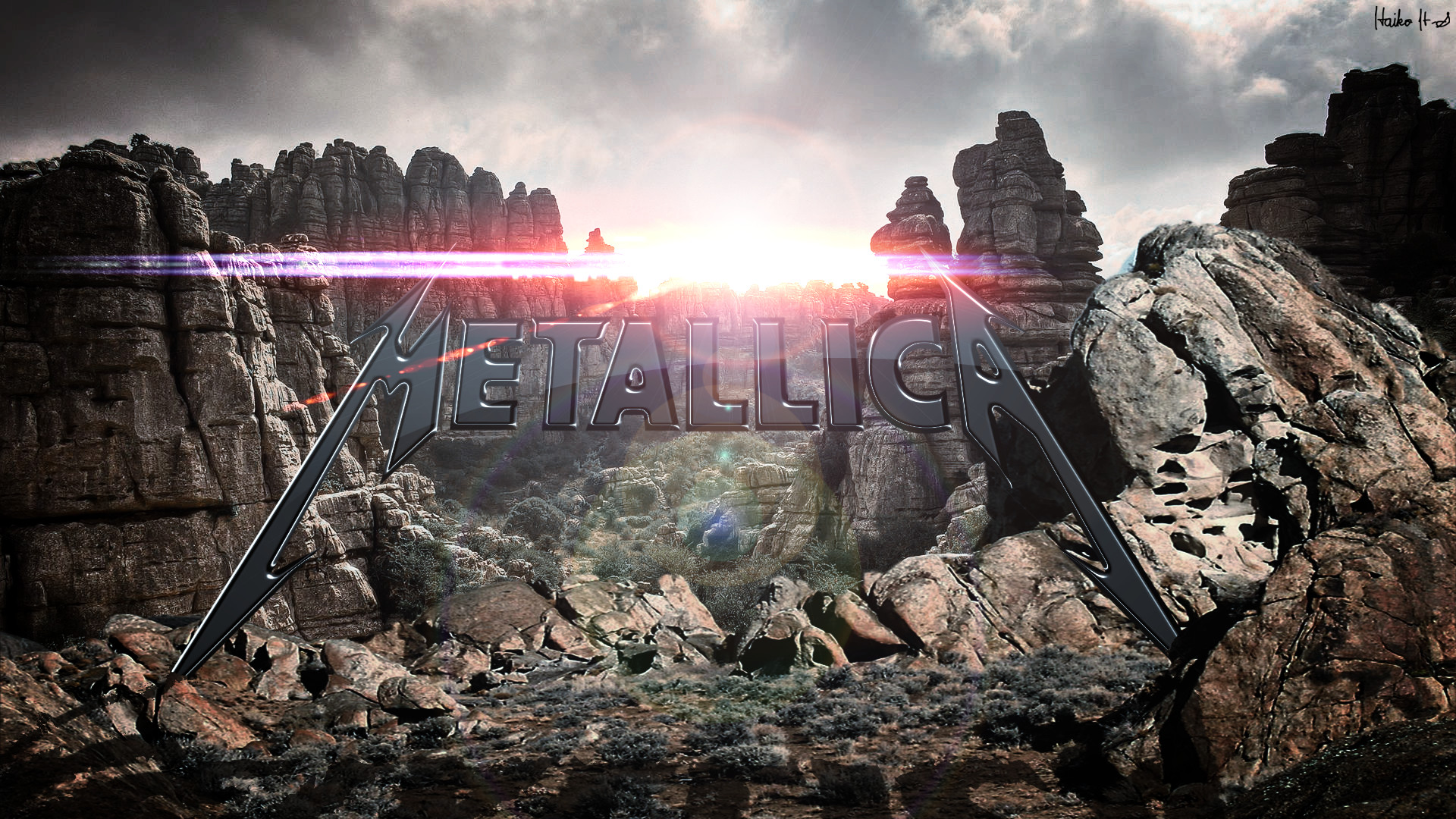 Metallica, Logo, Rocce, Bagliore, 1920x1080, immagine di sfondo