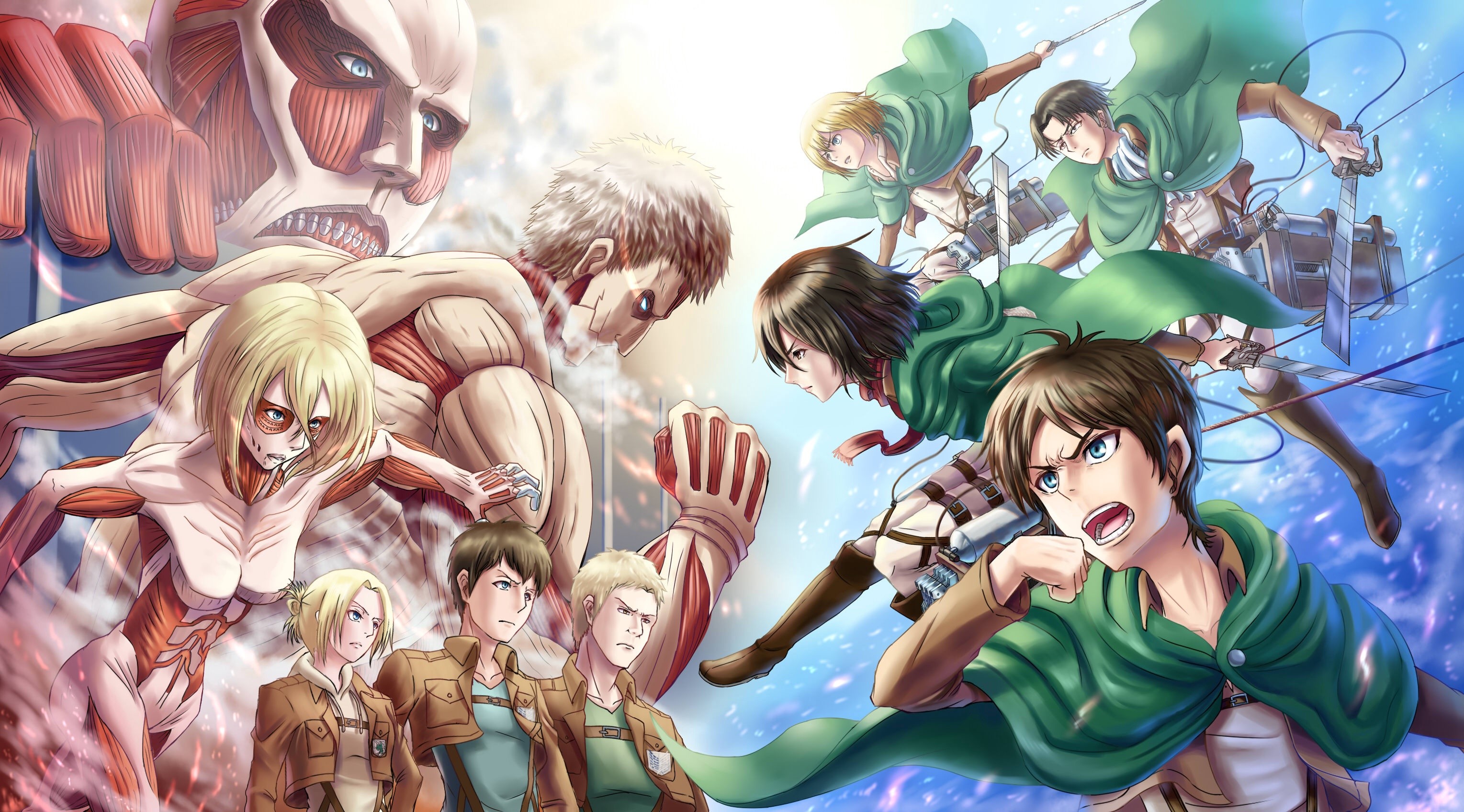 Eren Jaeger, Gigante femmina, Gigante corazzato, Gigante Colossale, L'attacco dei giganti, sfondo 2K