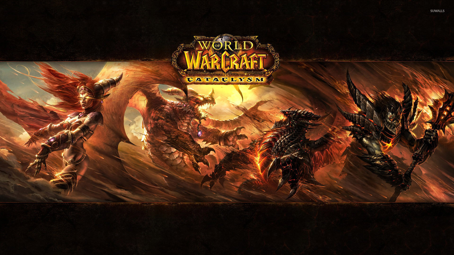 World of Warcraft: Cataclysm, Logo, Fuoco, 1920x1080, immagine di sfondo