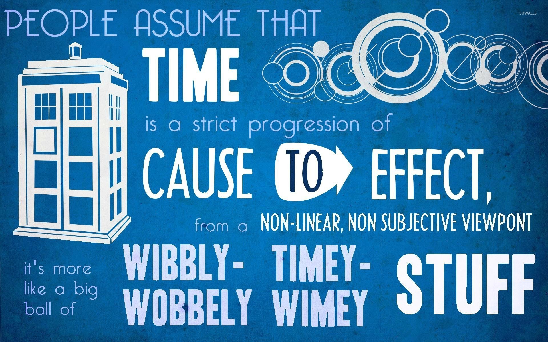 Doctor Who, TARDIS, Wibbly wobbly timey wimey, Citazione, Tipografia, Blu, sfondo Full HD per PC