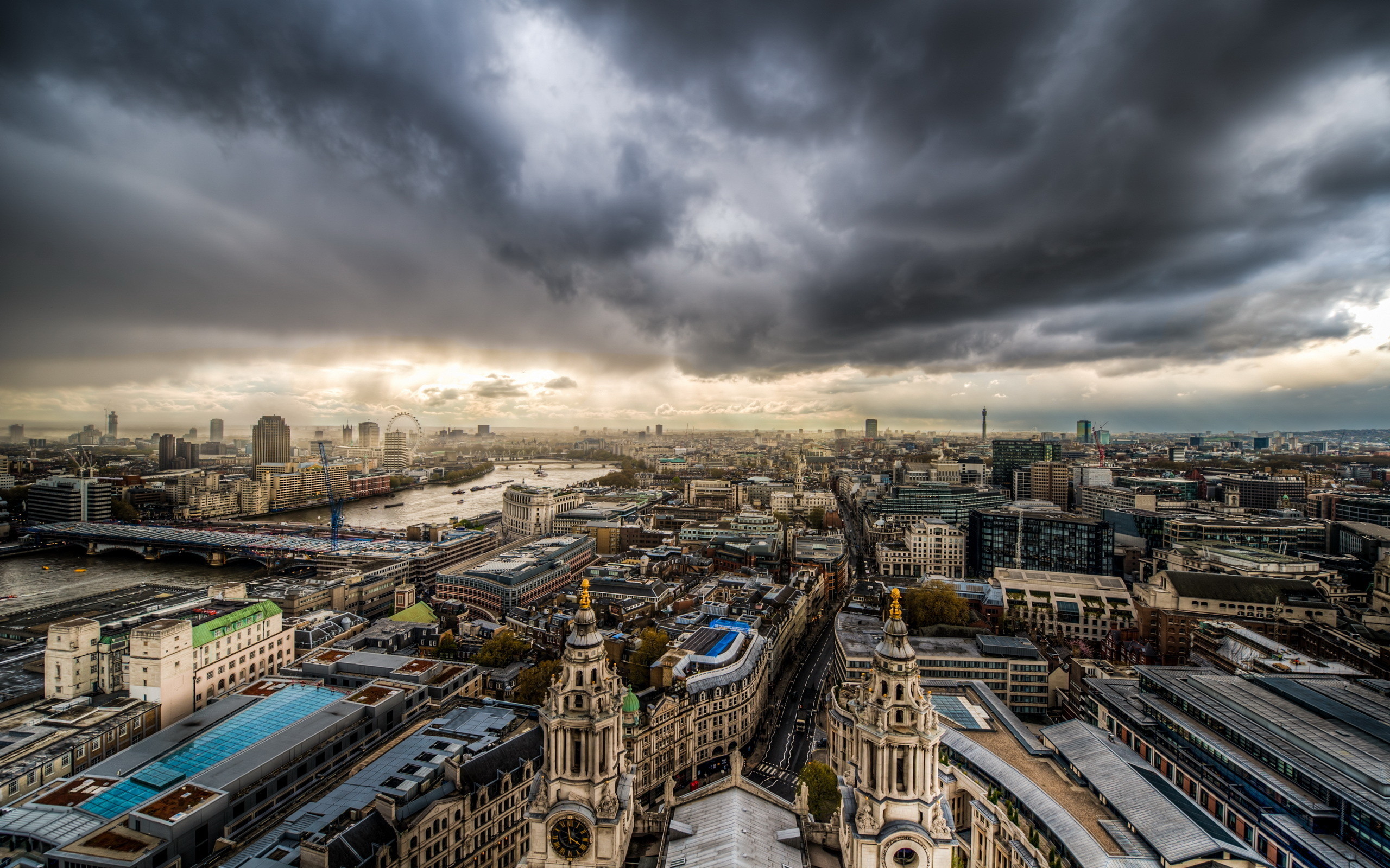 Londra, Vista aerea, Cielo tempestoso, Panorama, 2K, sfondo per PC e portatile