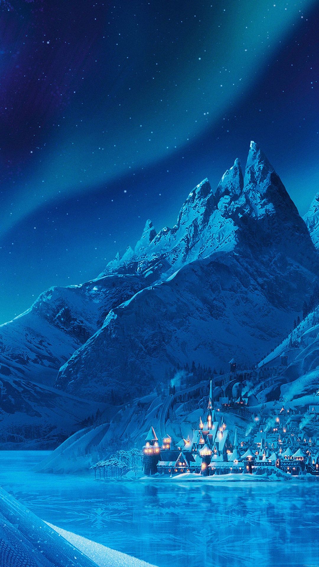 Frozen, Arendelle, Disney, Aurora boreale, Montagne, sfondo iPhone verticale