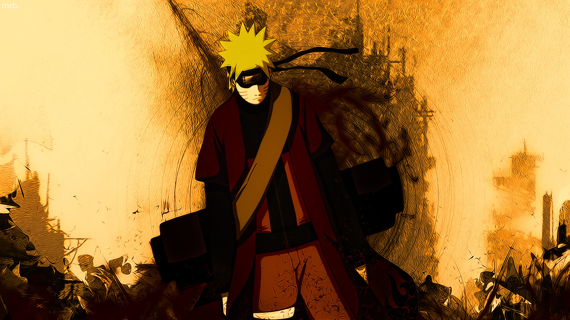 Naruto Uzumaki, Modalità Saggio, Naruto Shippuden, Toni seppia, Full HD, wallpaper desktop
