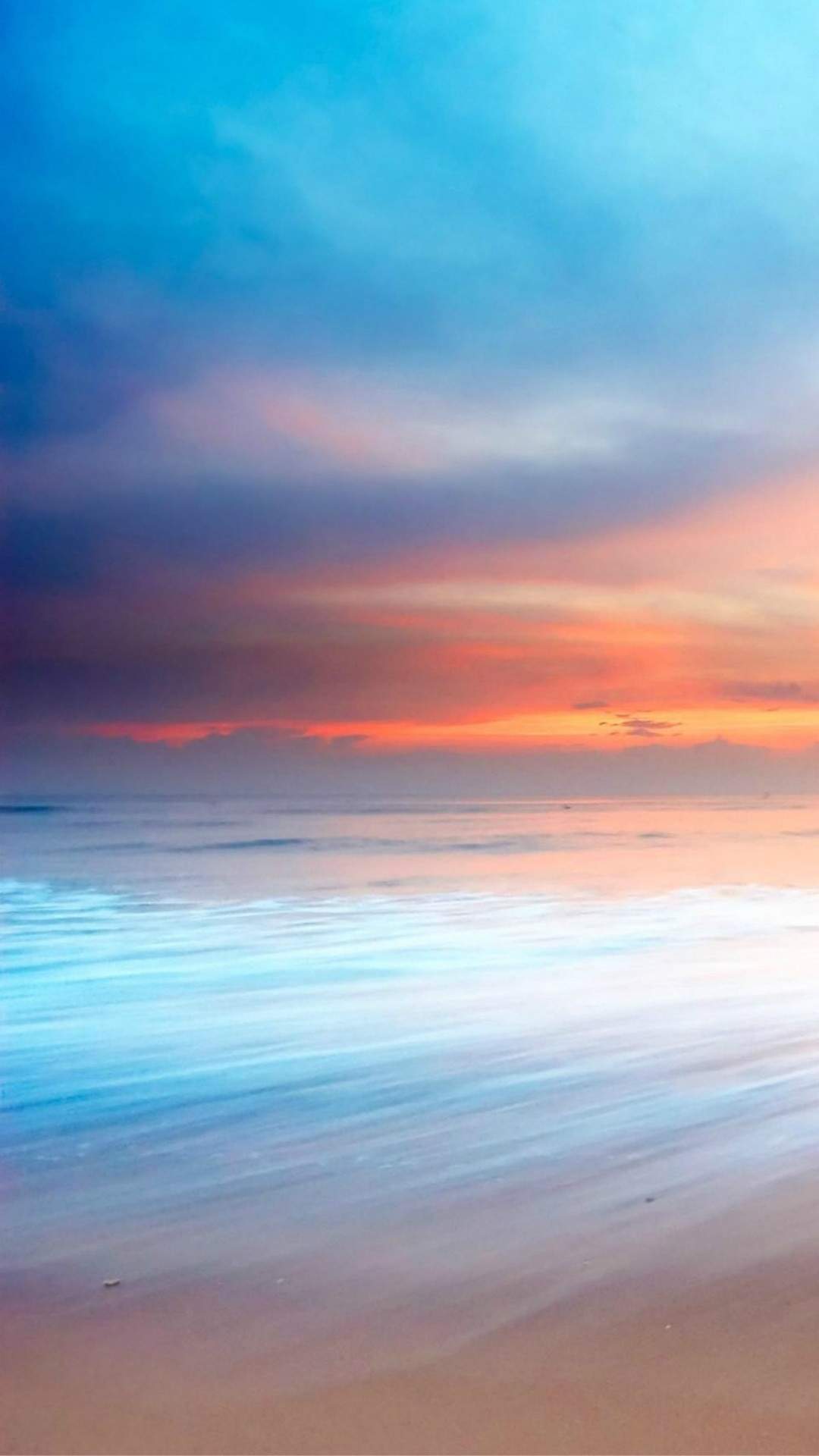 Spiaggia, Tramonto, Lunga esposizione, Mare, Cielo azzurro, sfondo iPhone 6S verticale