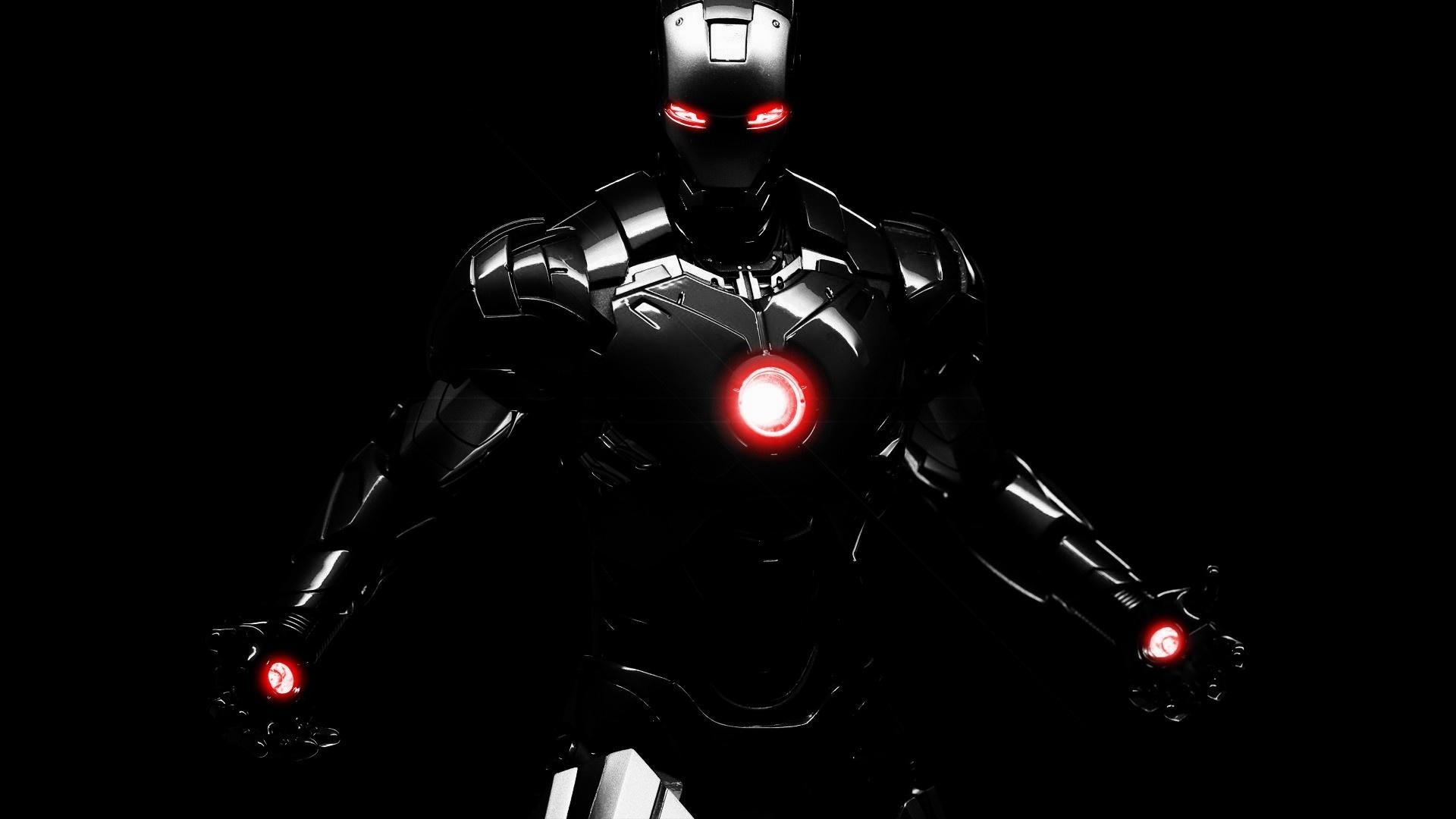 Iron Man, Armatura nera, Marvel, Sfondo nero, Full HD, wallpaper desktop