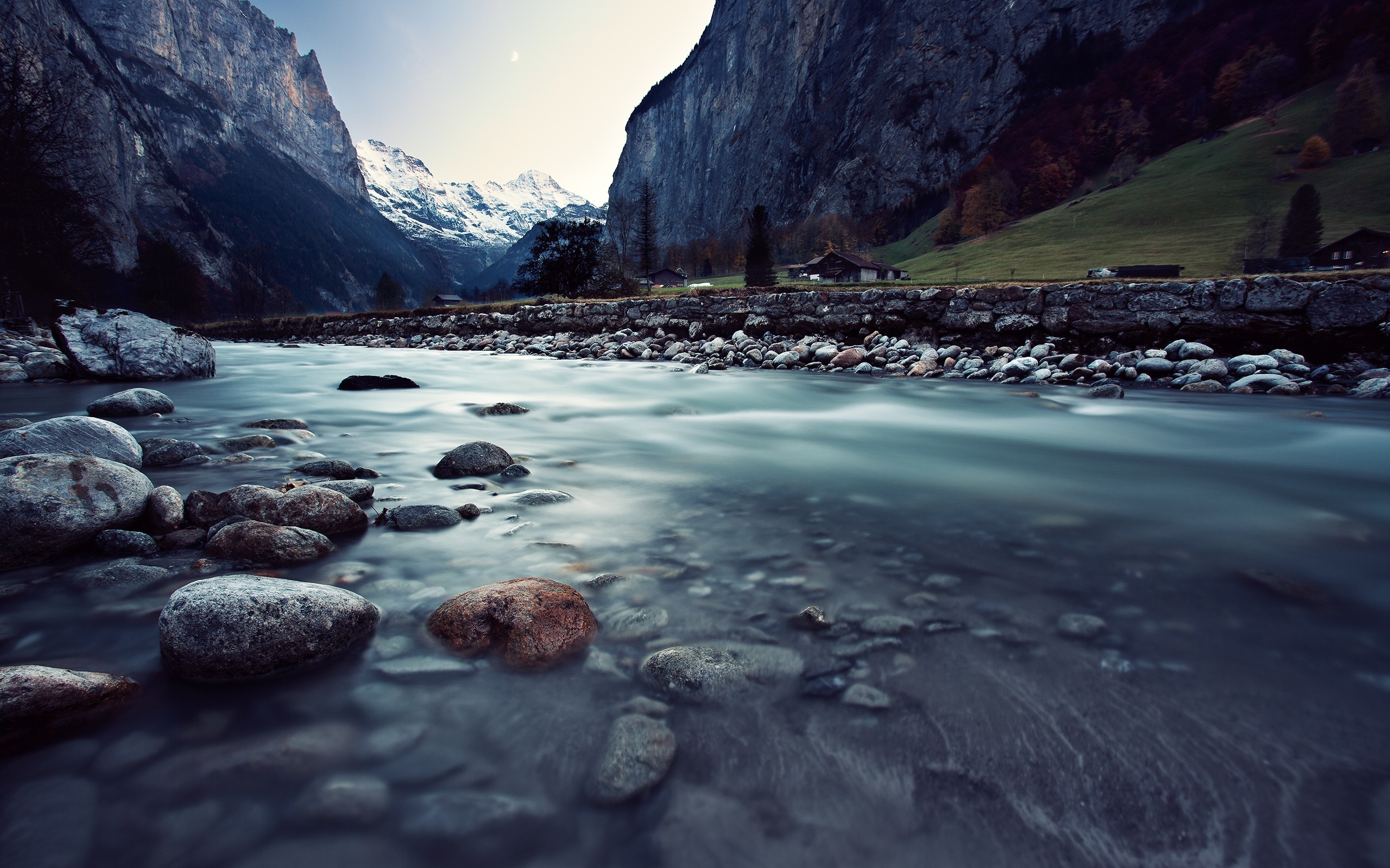 Valle di Lauterbrunnen, Fiume, Sassi, Montagne, Lunga esposizione, sfondo desktop 2560x1600