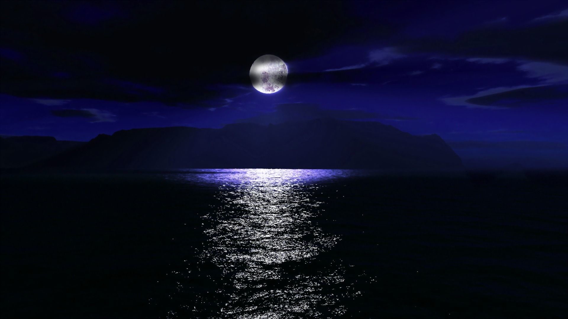 Luna piena, Mare, Riflesso lunare, Notte, Full HD 1080p, sfondo desktop