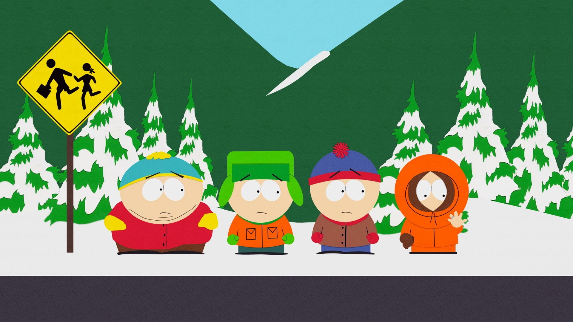 South Park, Eric Cartman, Kyle Broflovski, Stan Marsh, Kenny McCormick, Neve, sfondo desktop