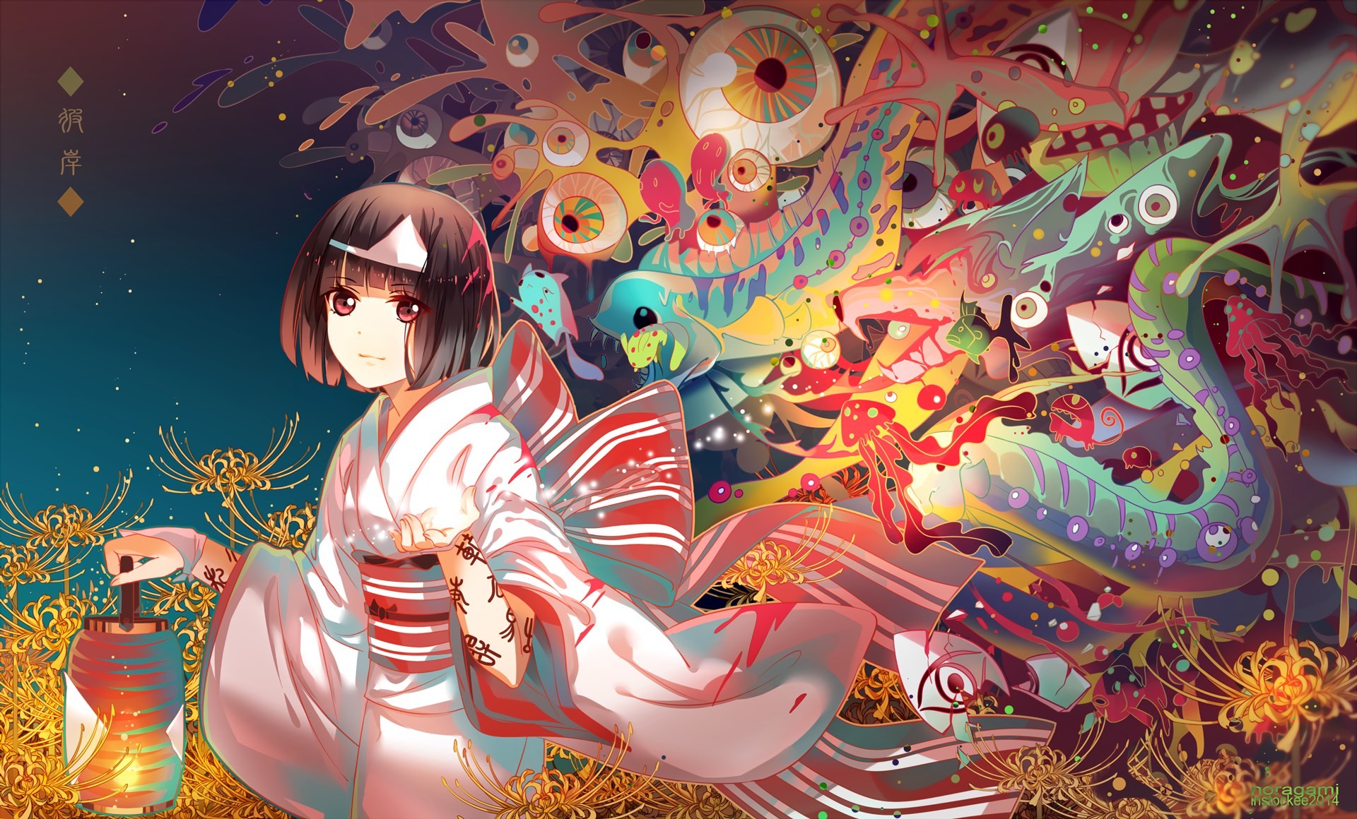 Nora, Noragami, Ayakashi, Kimono, Psichedelico, Full HD, sfondo per PC e portatile