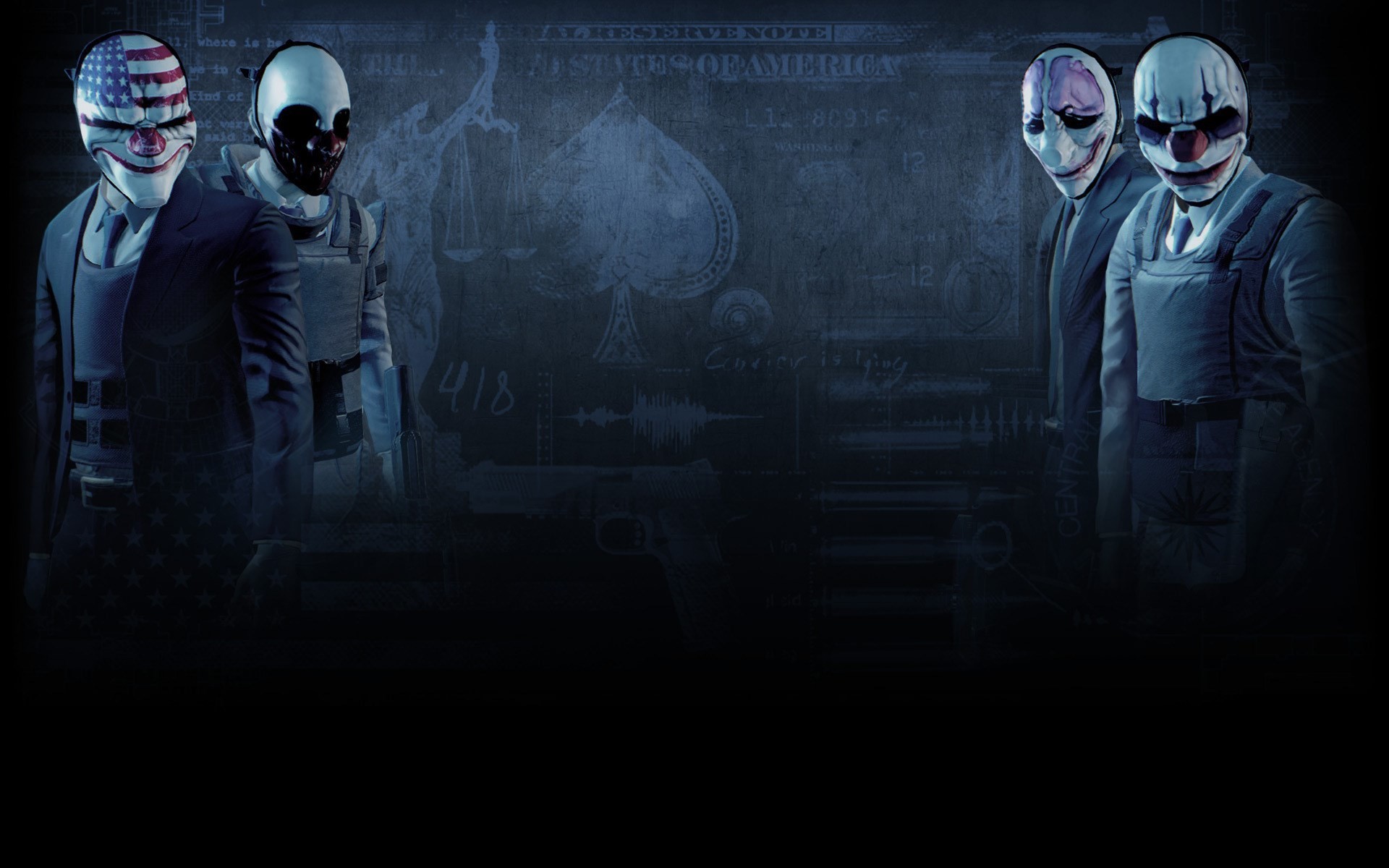 Payday Gang, Payday 2, Maschere, Blu scuro, 1920x1200, sfondo MacBook Pro