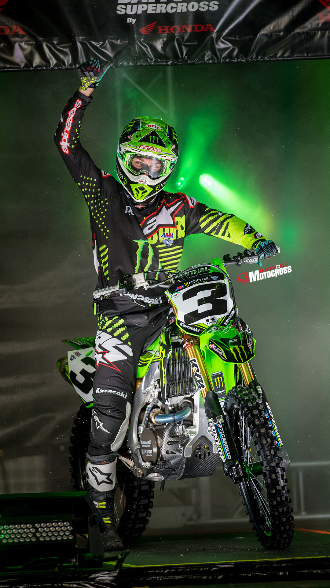 Kawasaki, Supercross, Monster Energy, Numero 3, Full HD, wallpaper per smartphone