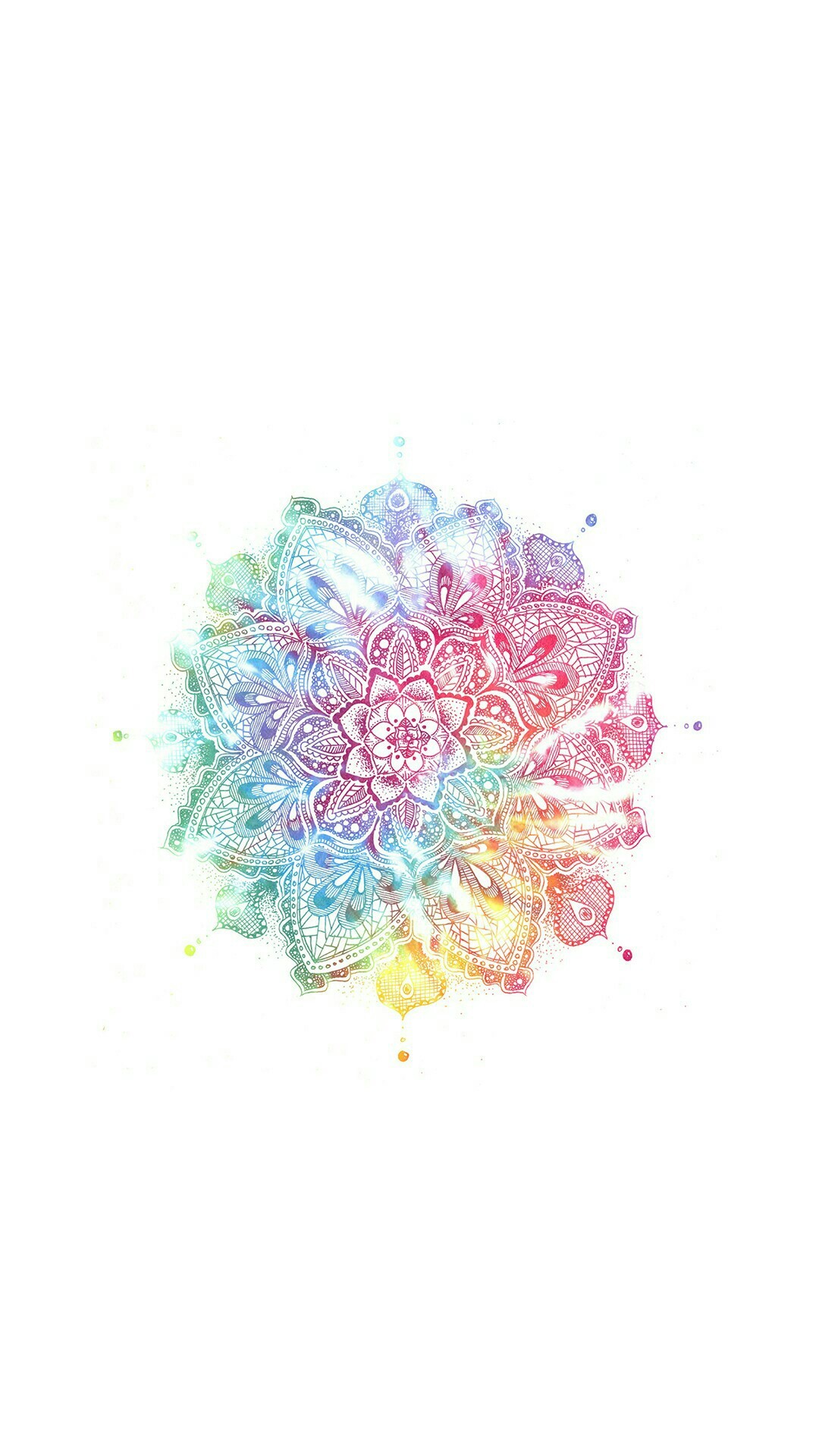 Mandala, Acquerello, Arcobaleno, Sfondo bianco, 1080x1920, schermata di blocco iPhone