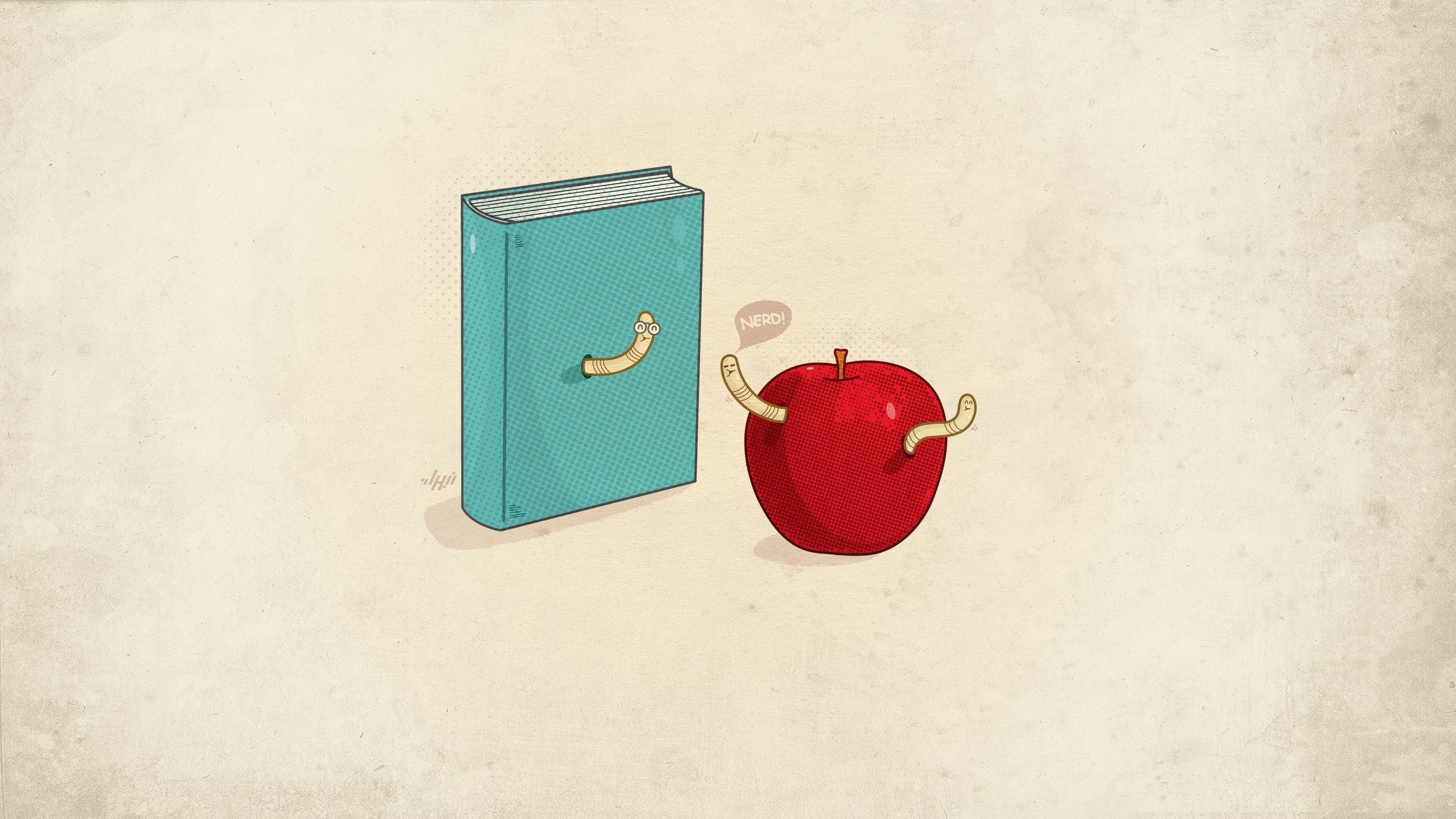 Libro, Mela, Verme, Illustrazione, 2K, sfondo per portatile