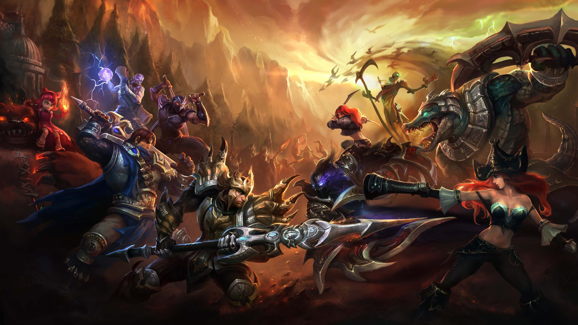 League of Legends, Battaglia, Campioni, Fiamme, Full HD, sfondo per PC e portatile