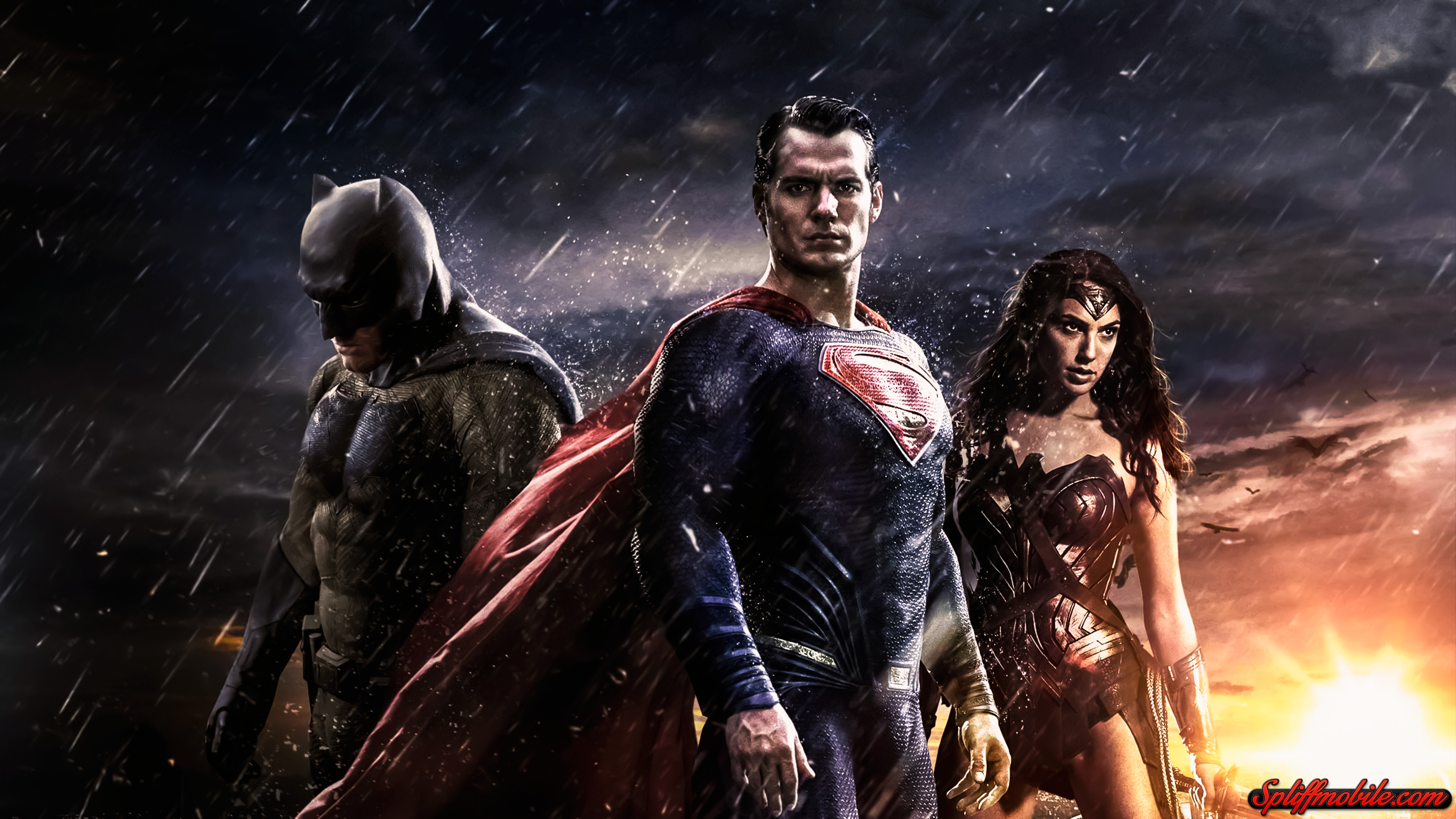 Superman, Batman, Wonder Woman, Henry Cavill, Gal Gadot, Tramonto, sfondo desktop 4K
