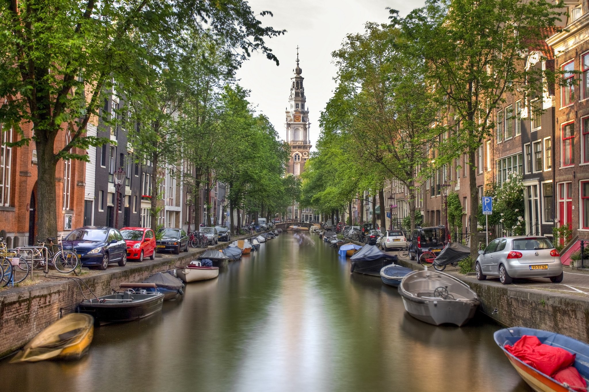 Amsterdam, Zuiderkerk, Groenburgwal, Canale, Barche, Estate, Full HD, sfondo per portatile