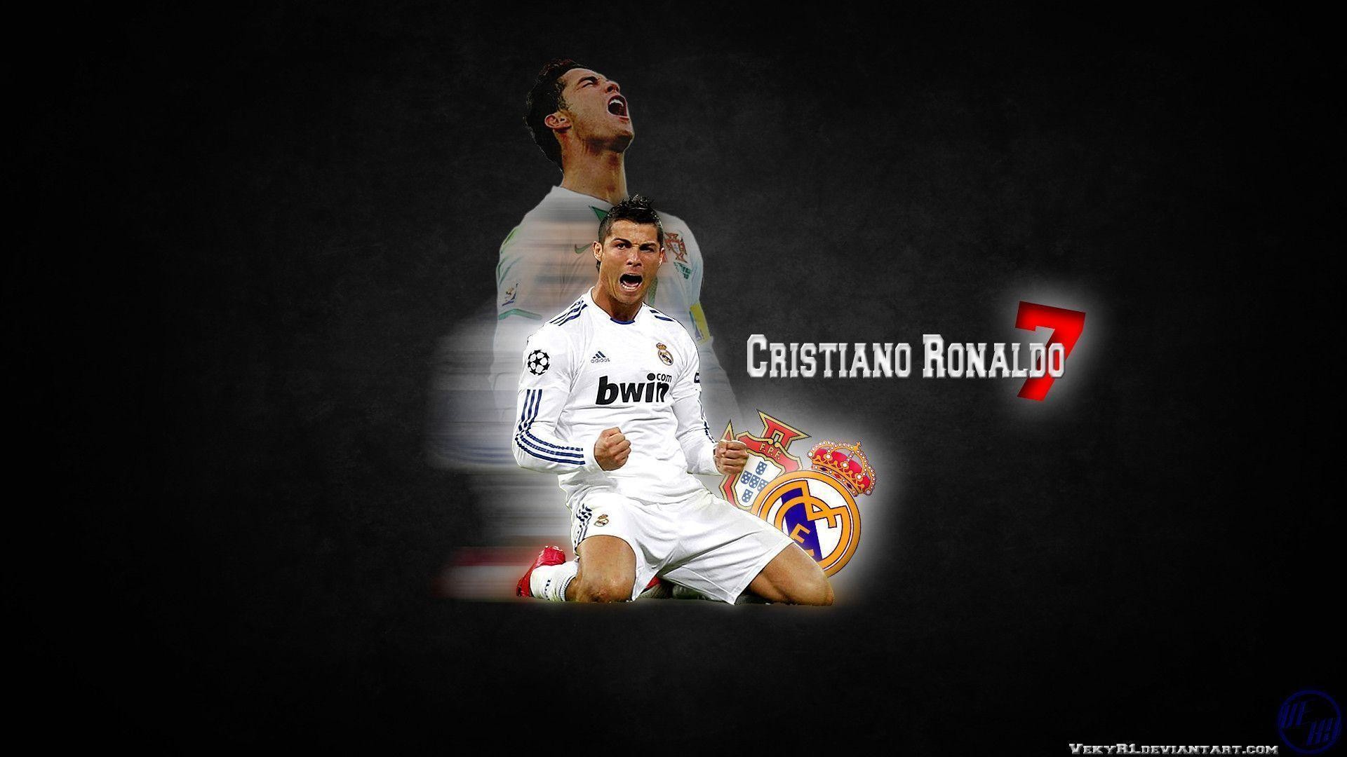 Cristiano Ronaldo, Real Madrid, Esultanza, Sfondo nero, 16:9 Full HD, wallpaper widescreen