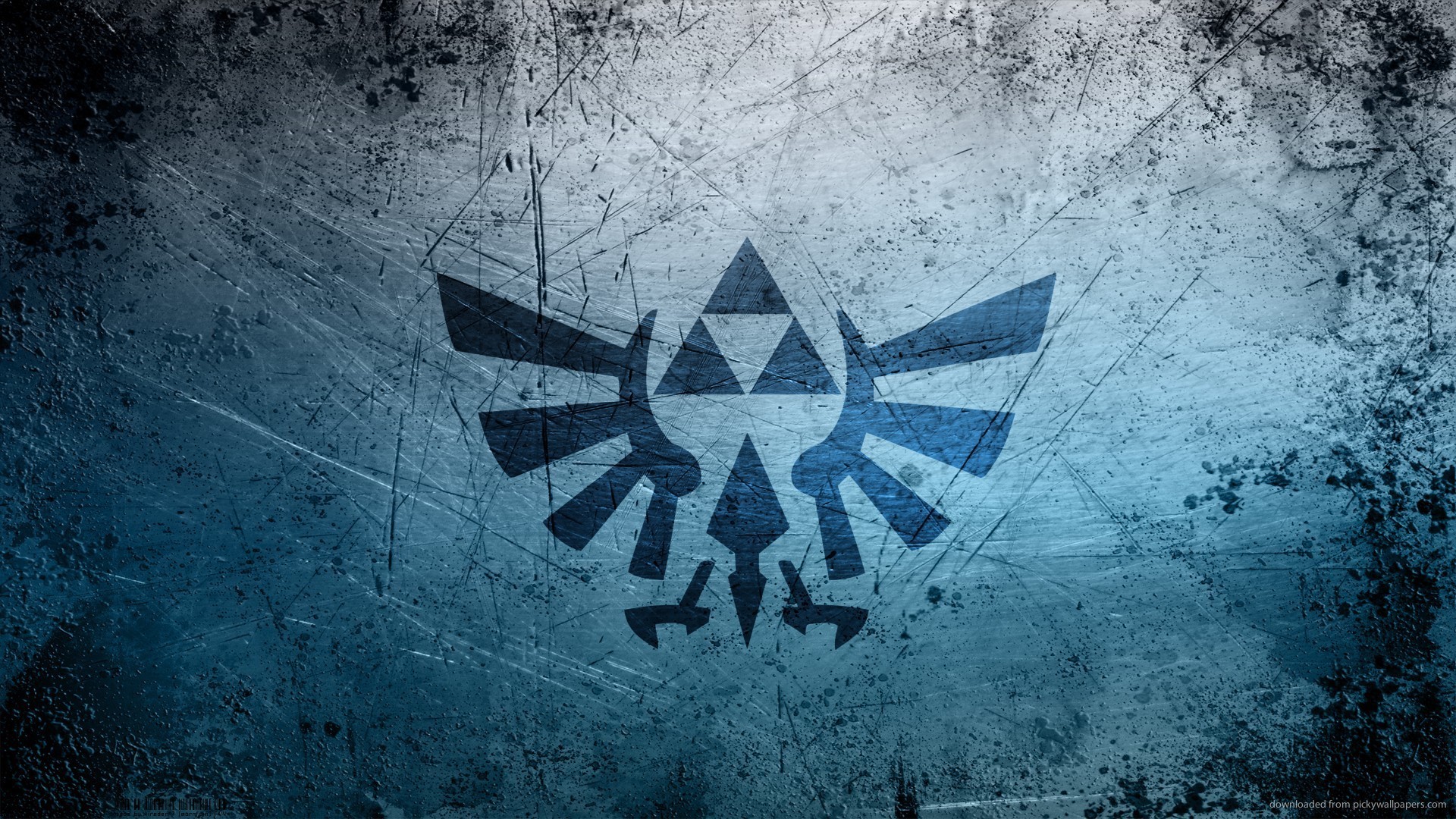Stemma di Hyrule, Triforza, Texture grunge, Blu, 1920x1080, immagine di sfondo