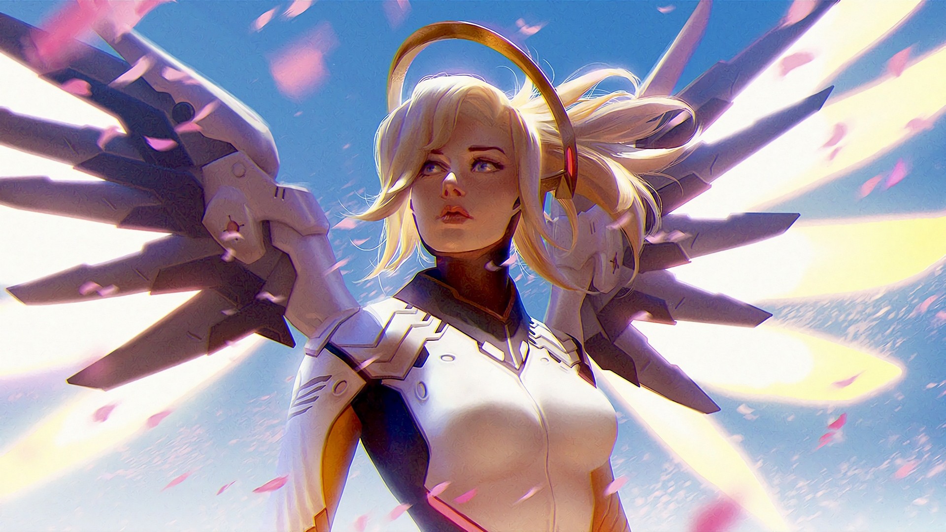 Overwatch, Mercy, Ali, Petali, Full HD, sfondo desktop