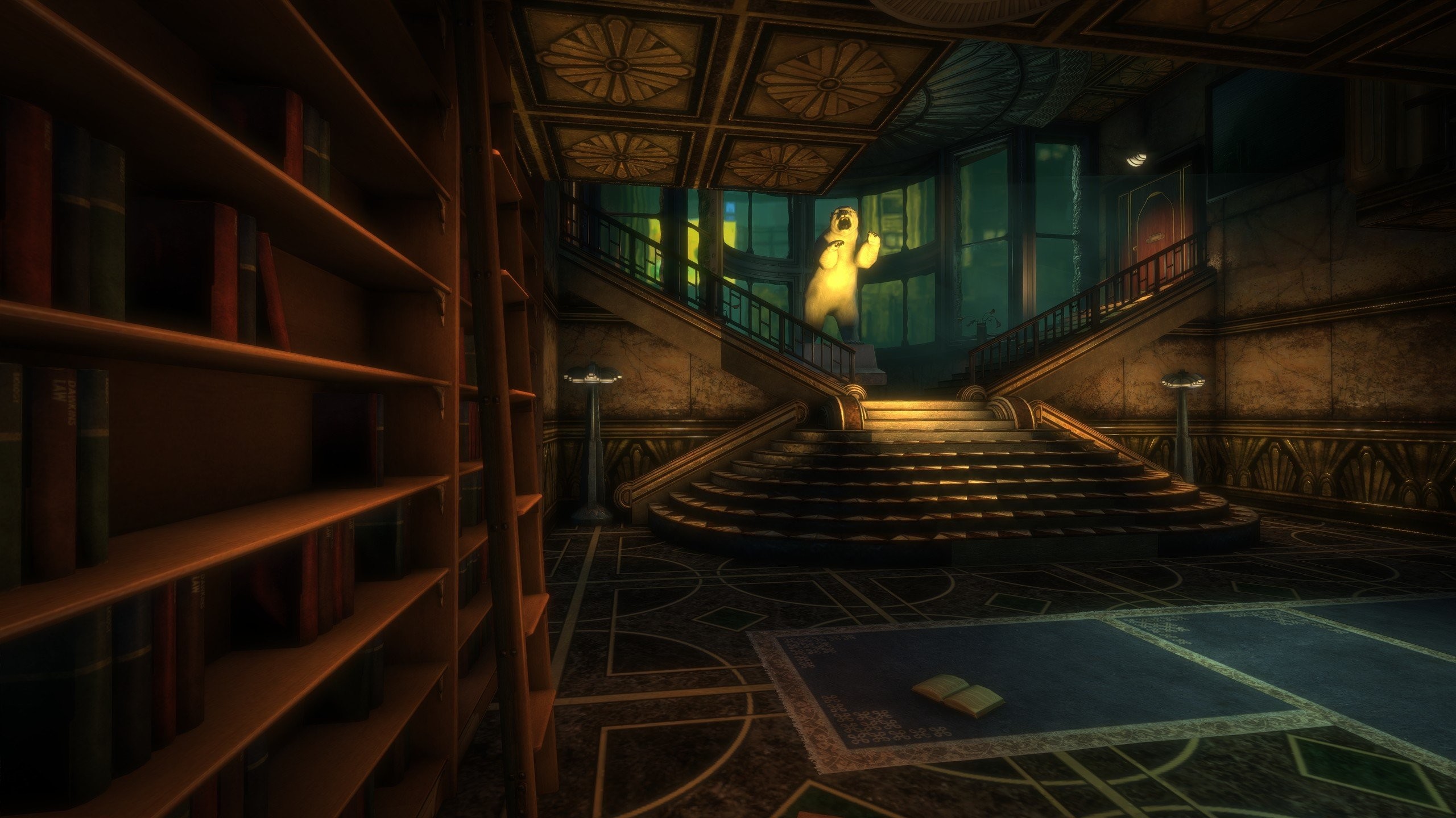 Rapture, BioShock, Biblioteca, Scalinata, Interni, 2560x1440, immagine di sfondo