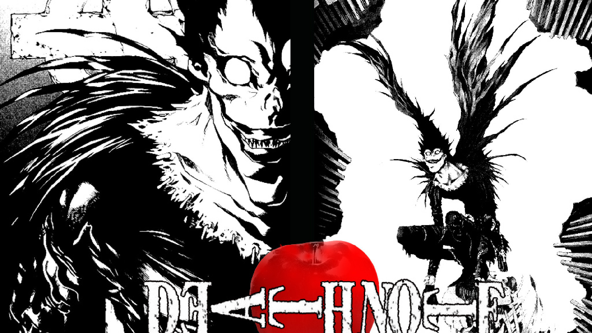 Ryuk, Death Note, Mela, Bianco e nero, Full HD, sfondo Windows 11
