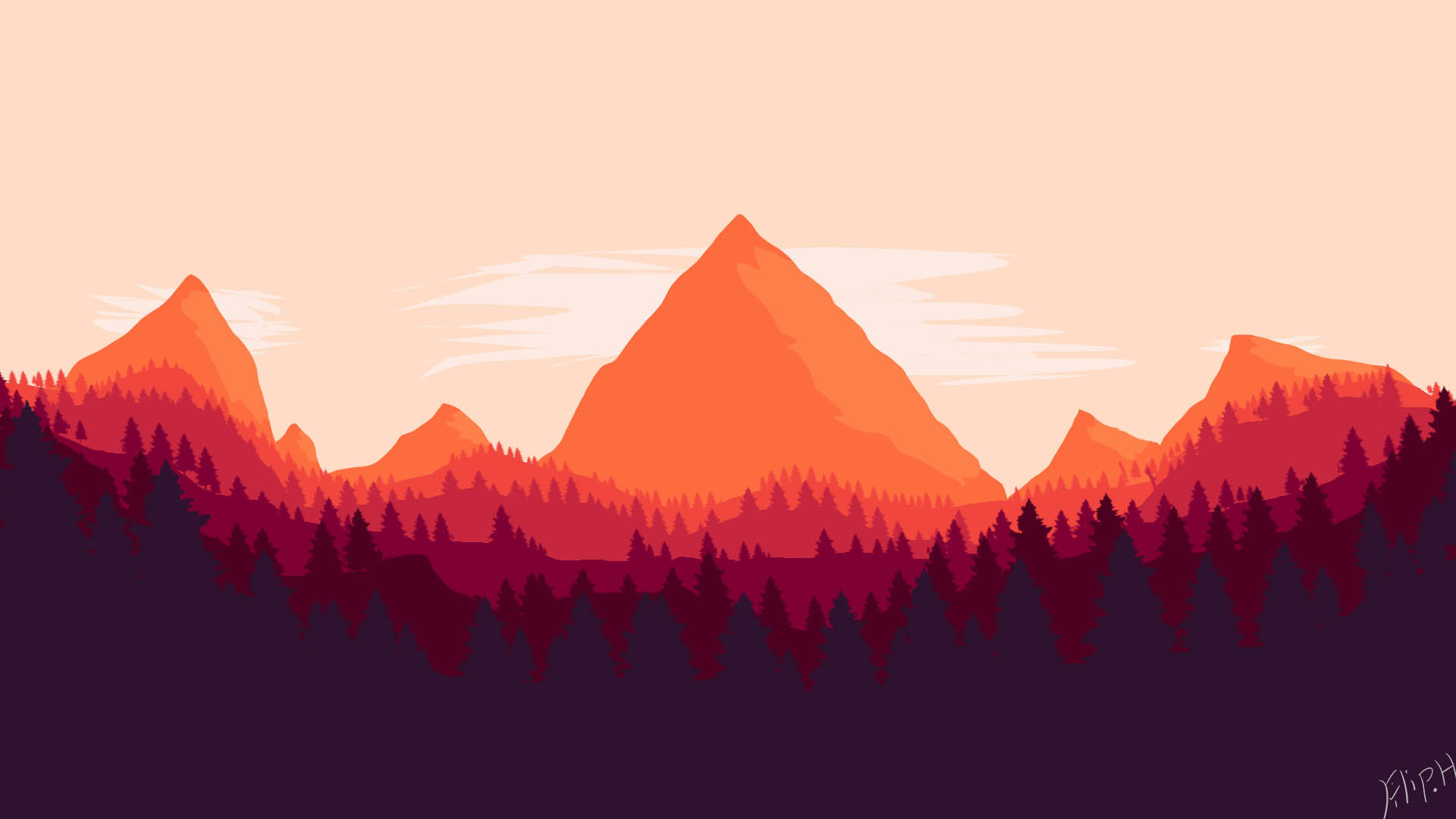 Firewatch, Montagne, Foresta, Rosso, Minimalismo, Full HD, sfondo per PC