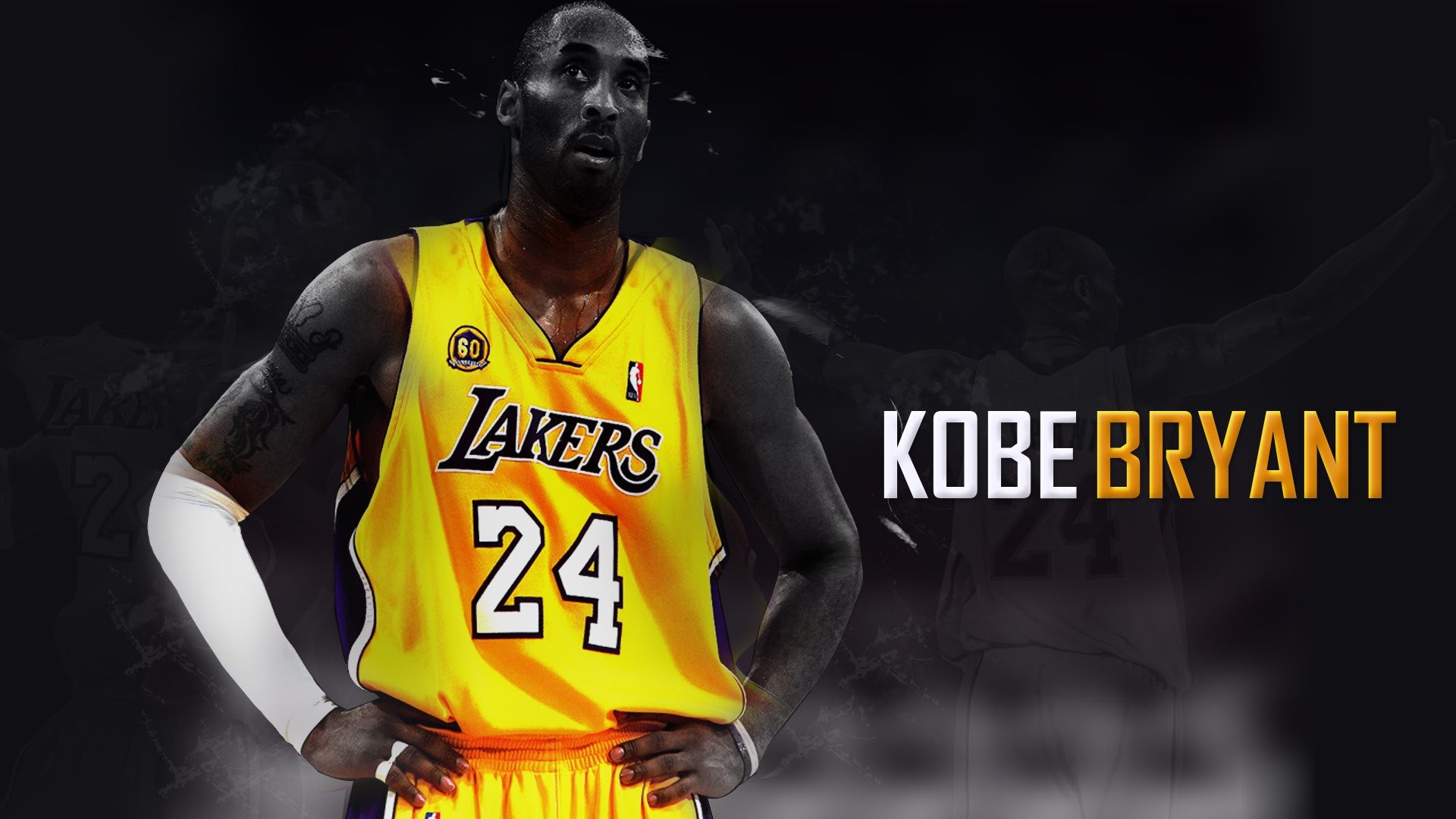 Kobe Bryant, Los Angeles Lakers, Maglia gialla, Sfondo scuro, Full HD, wallpaper per PC