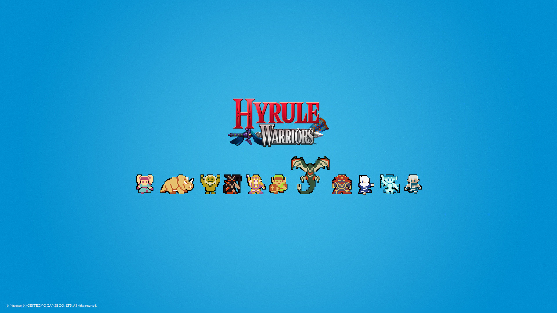 Hyrule Warriors, Pixel art, Sfondo blu, Full HD, wallpaper per portatile