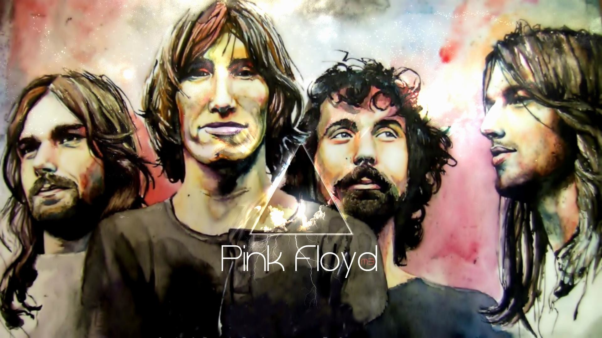 Pink Floyd, Roger Waters, David Gilmour, Syd Barrett, Acquerello, sfondo desktop Full HD