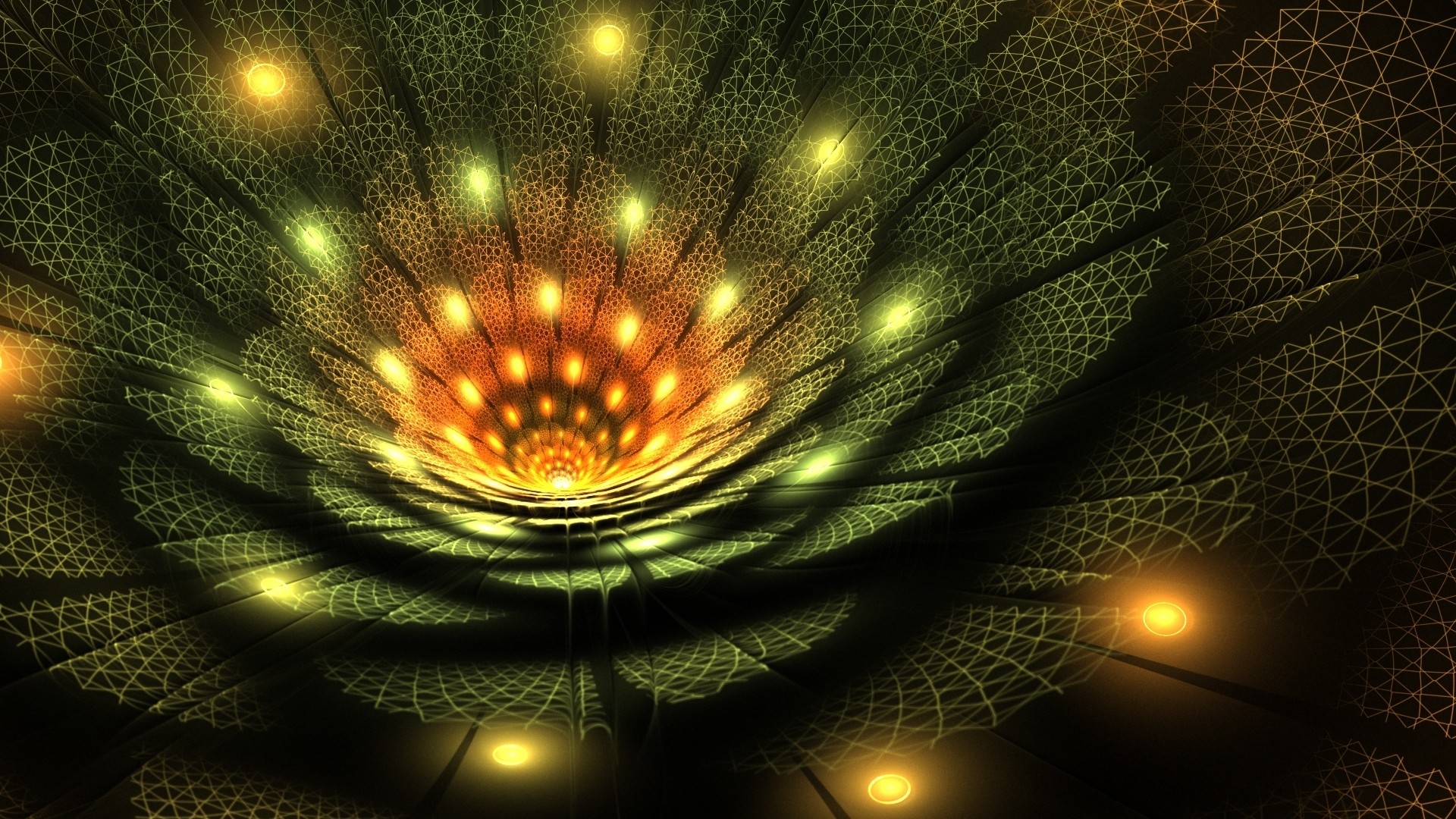 Fiore frattale, Luci, Verde, Arte digitale, Full HD, sfondo per portatile