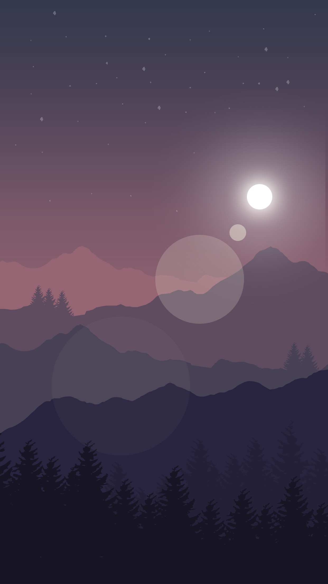 Montagne, Luna, Foresta, Viola, Flat design, wallpaper per iPhone e Android