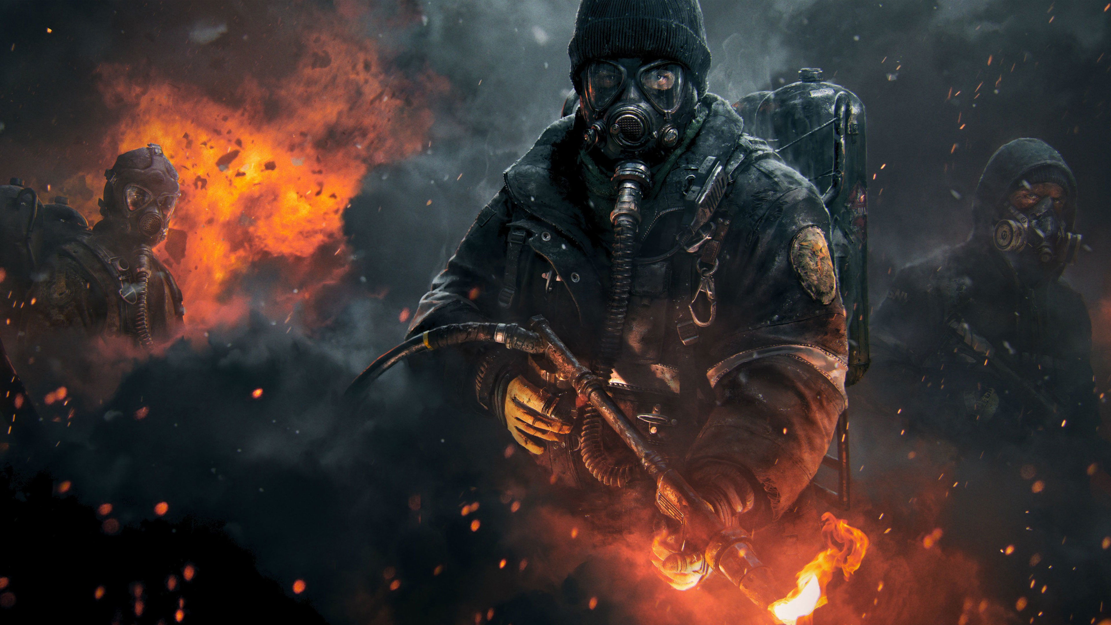 Tom Clancy's The Division, Maschera antigas, Fuoco, 4K, sfondo per PC