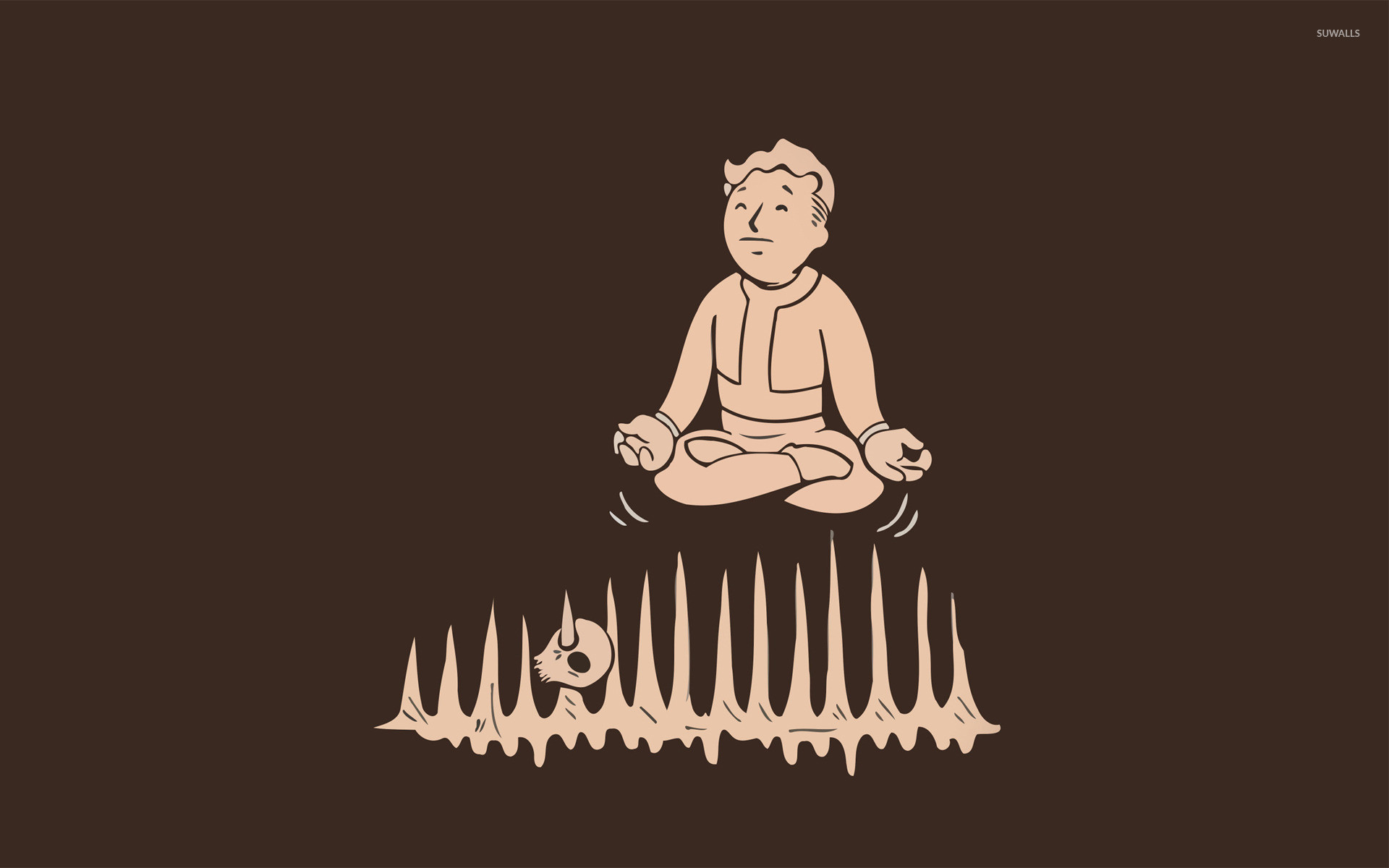 Vault Boy, Fallout, Meditazione, Sfondo marrone, 1920x1200, wallpaper desktop