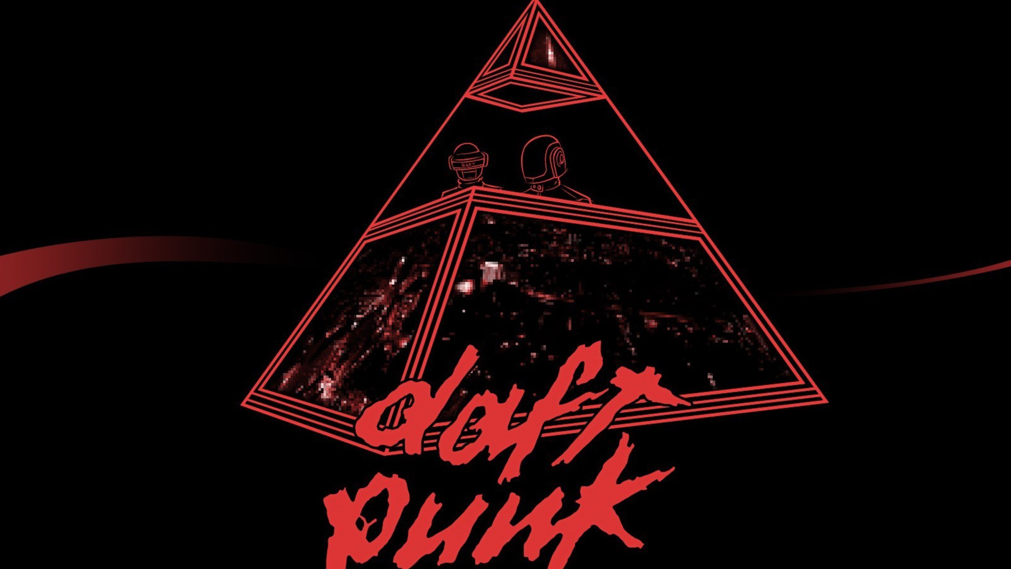 Daft Punk, Logo, Piramide, Rosso, Full HD, sfondo per portatile