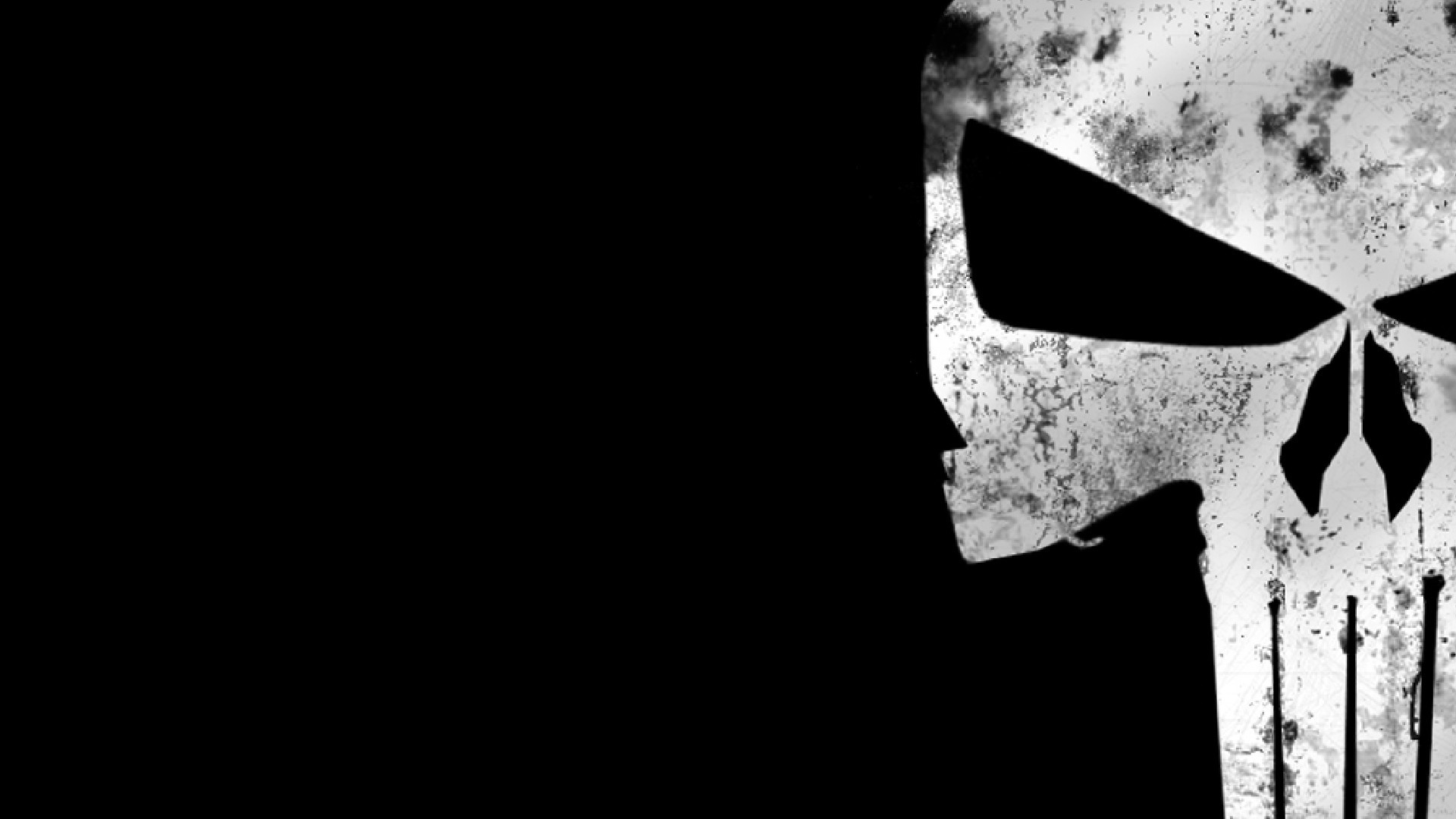 Teschio del Punitore, The Punisher, Grunge, Sfondo nero, Full HD, wallpaper desktop