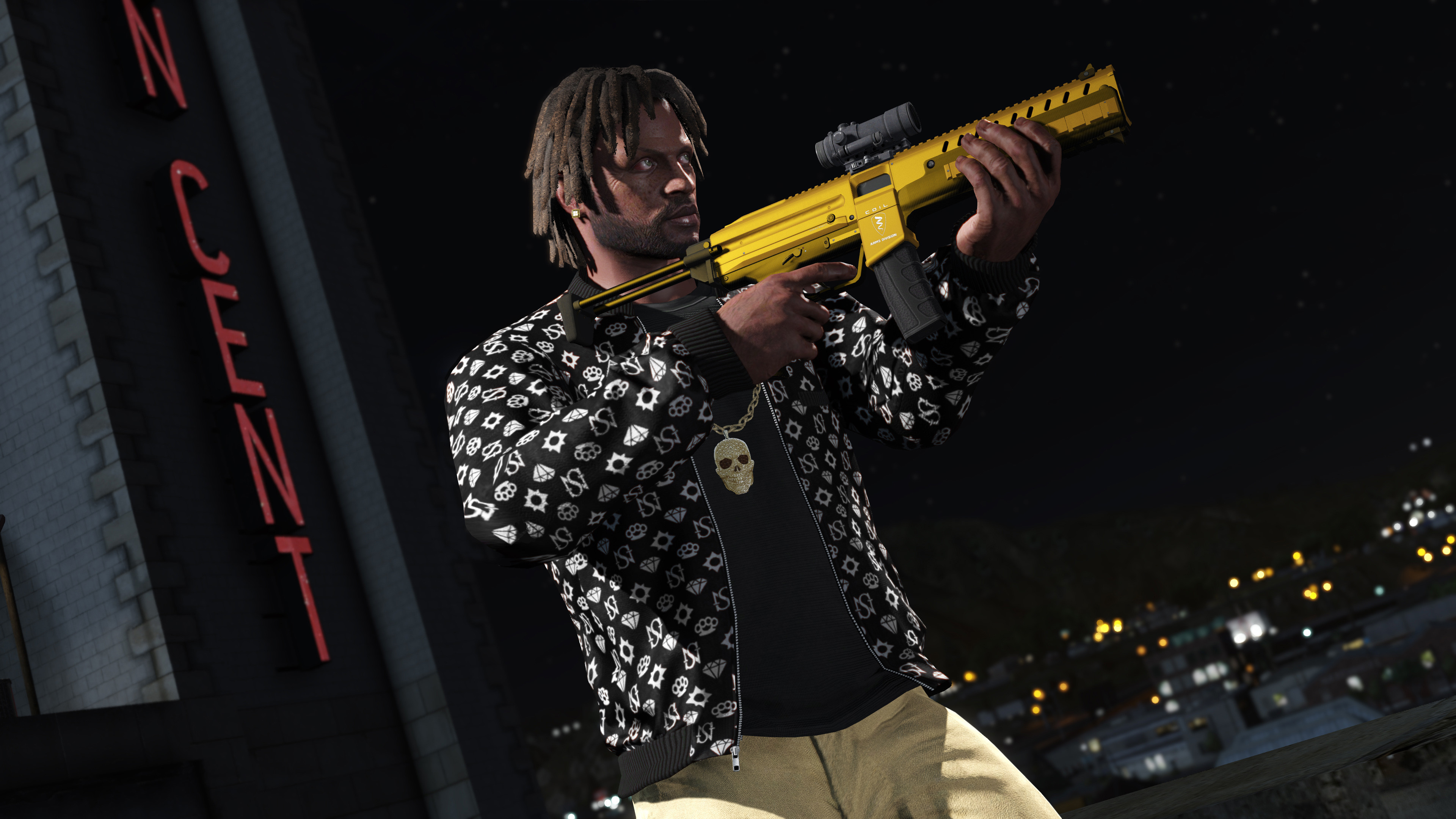 GTA Online, Grand Theft Auto V, Fucile dorato, Notte, 3840x2160, sfondo per PC