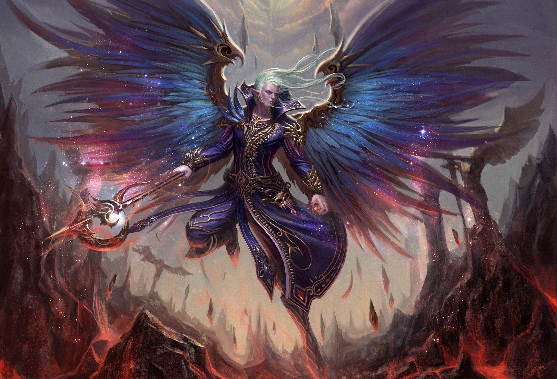 Maga, Ali colorate, Bastone, Fantasy, Full HD, wallpaper per PC