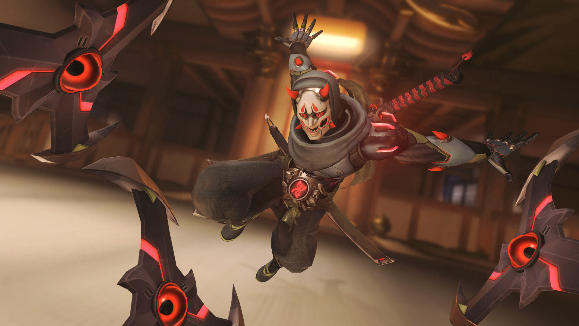 Genji, Overwatch, Skin Oni, Shuriken, Full HD, sfondo per portatile