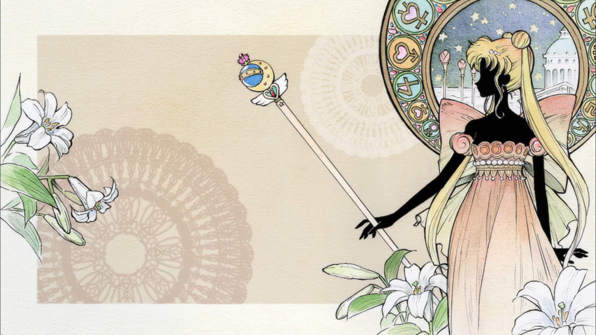 Principessa Serenity, Sailor Moon Crystal, Art nouveau, Gigli, 1920x1080, wallpaper desktop