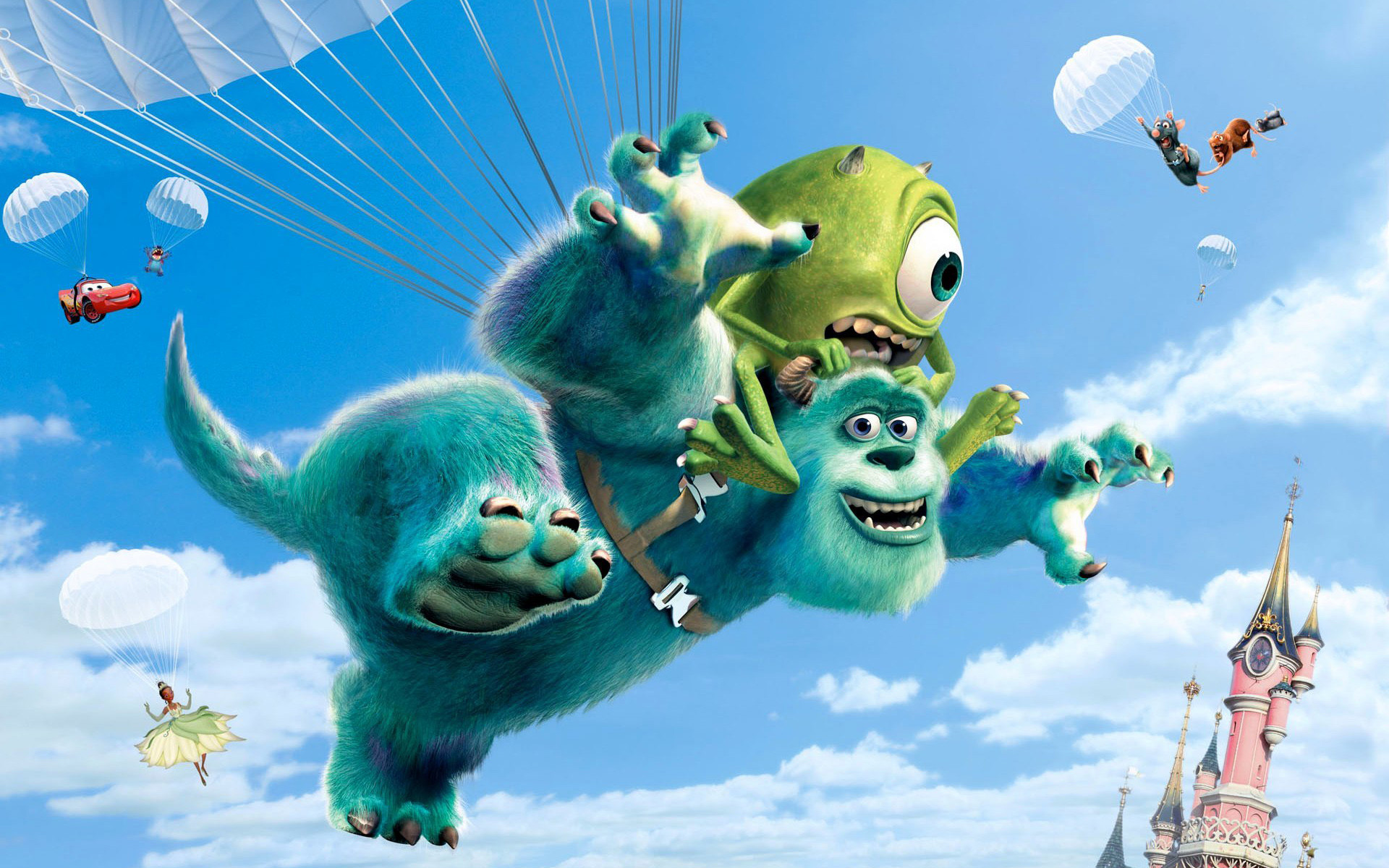 Monsters & Co., Sulley, Mike Wazowski, Pixar, Paracadute, Full HD, sfondo per portatile