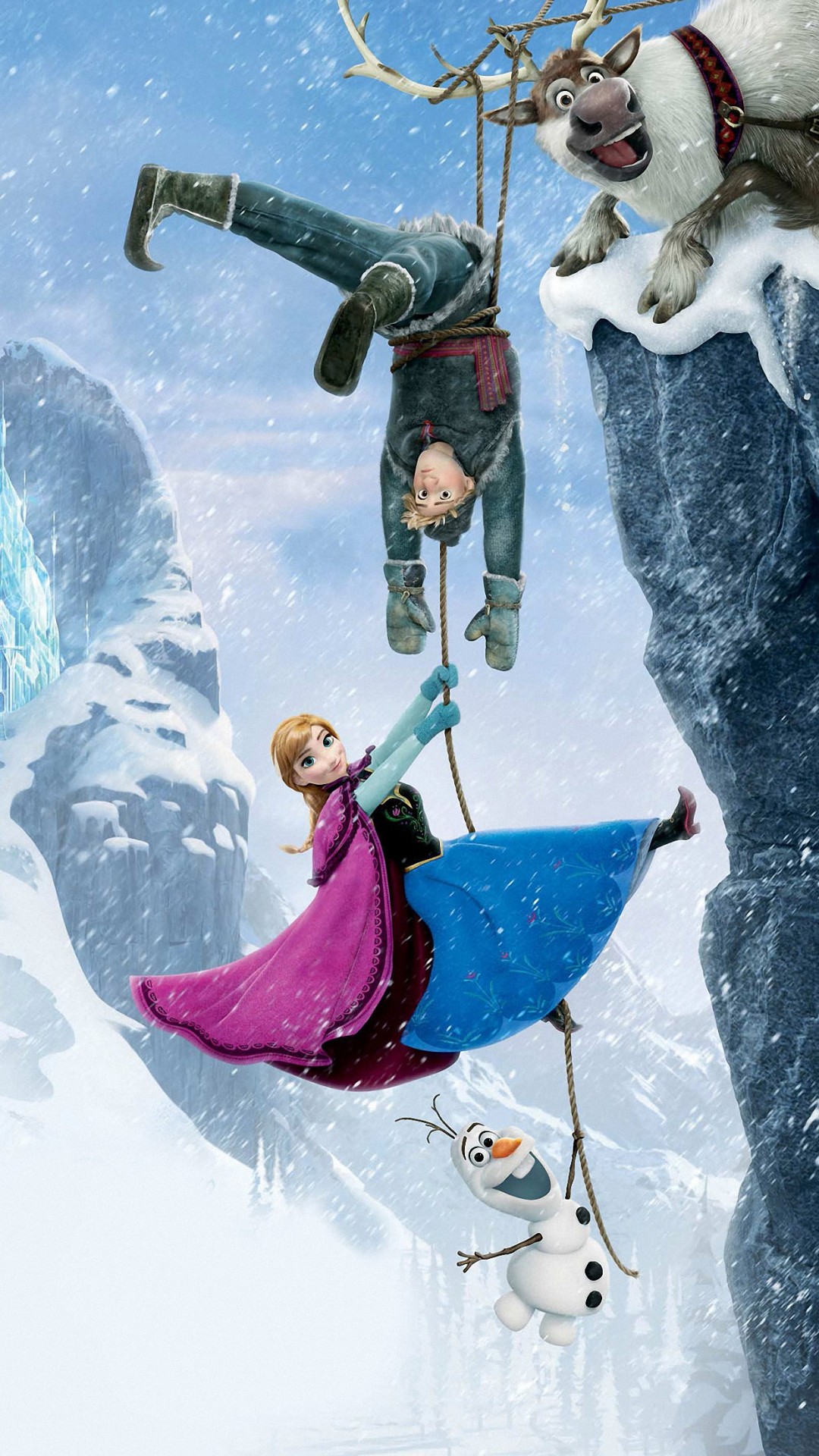 Anna, Kristoff, Olaf, Sven, Frozen, Disney, Scogliera, sfondo iPhone