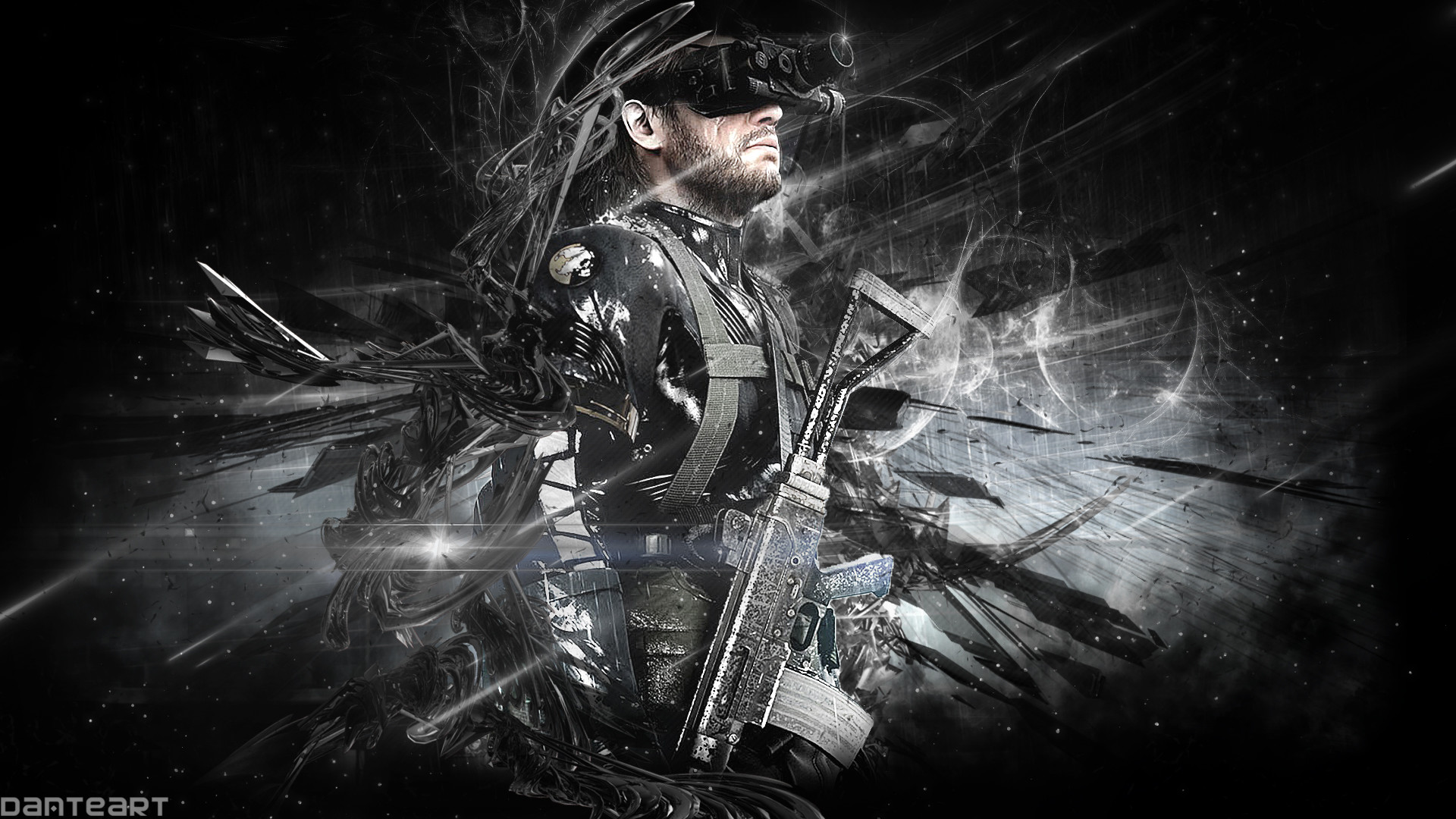 Big Boss, Metal Gear Solid V: Ground Zeroes, Bianco e nero, Astratto, sfondo Full HD per portatile