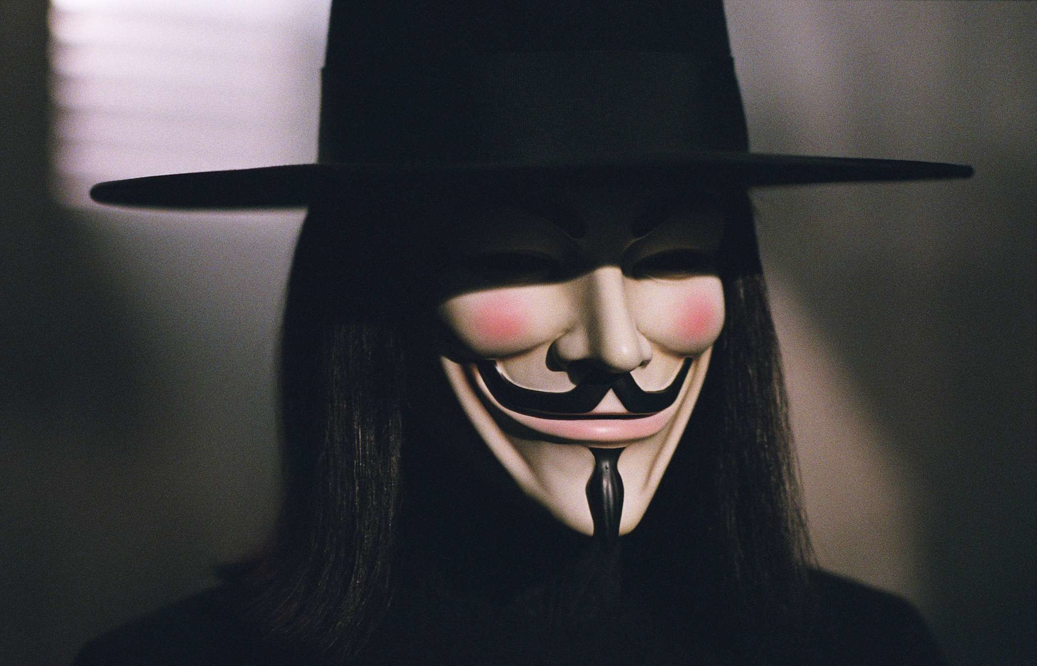 V per Vendetta, V, Maschera di Guy Fawkes, Cappello, Primo piano, sfondo desktop Full HD