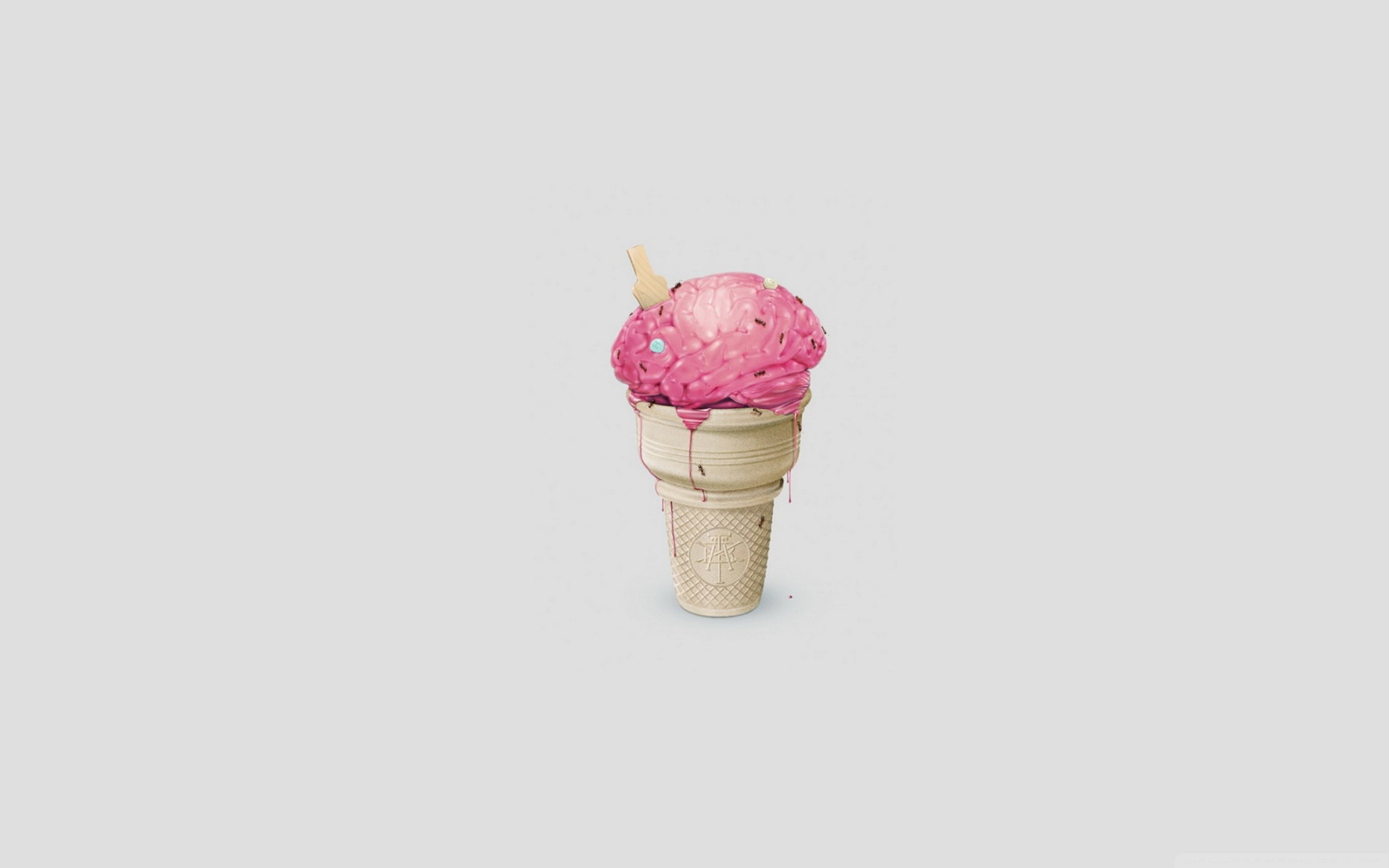 Cervello, Cono gelato, Rosa, Minimalismo, 2K, sfondo desktop
