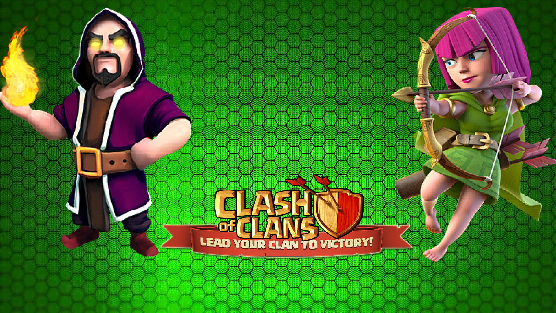 Stregone, Arciera, Clash of Clans, Supercell, Sfondo verde, Full HD, wallpaper per portatile