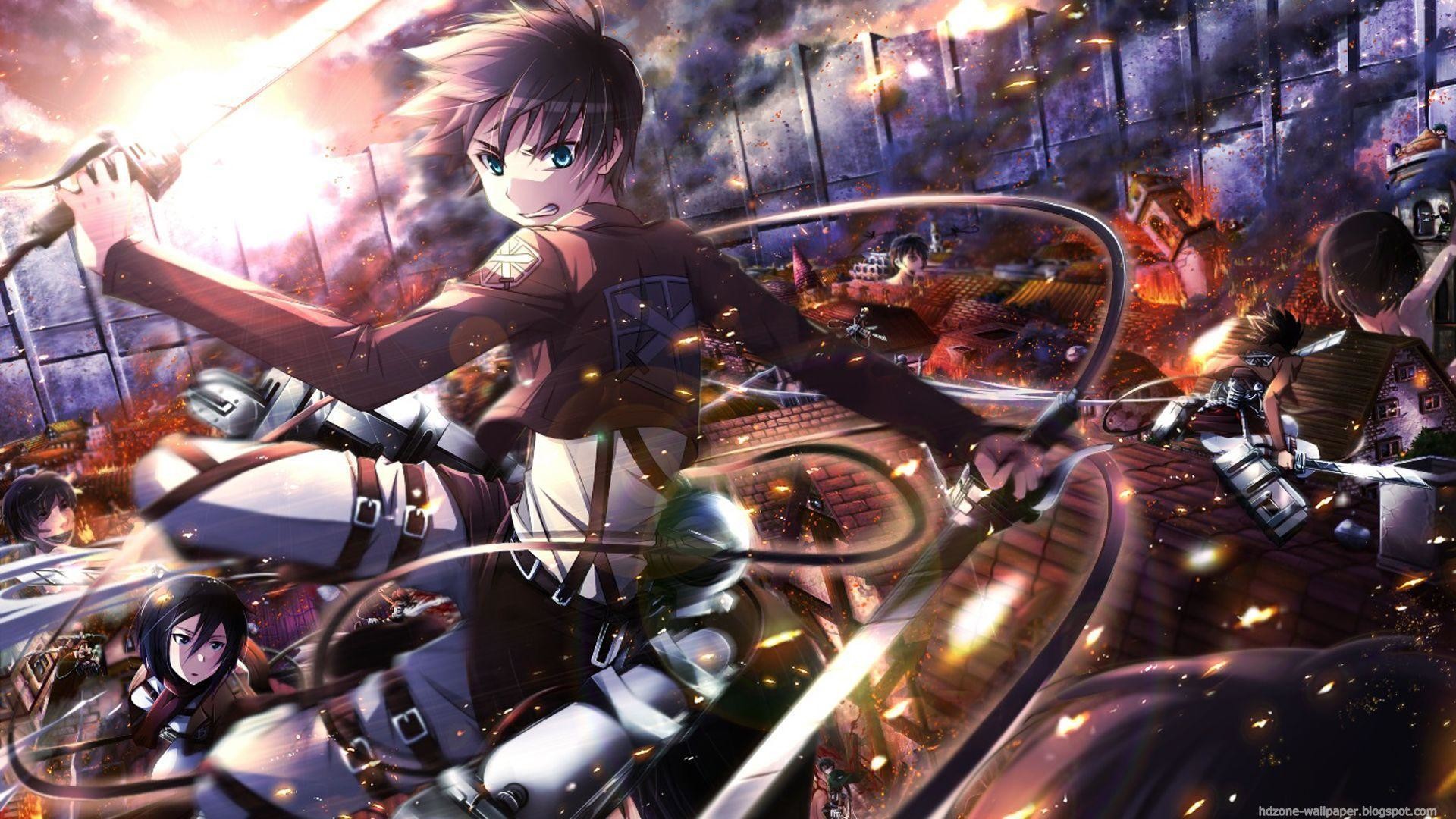 Eren Jaeger, Mikasa Ackerman, L'attacco dei giganti, Battaglia, 1920x1080, immagine di sfondo